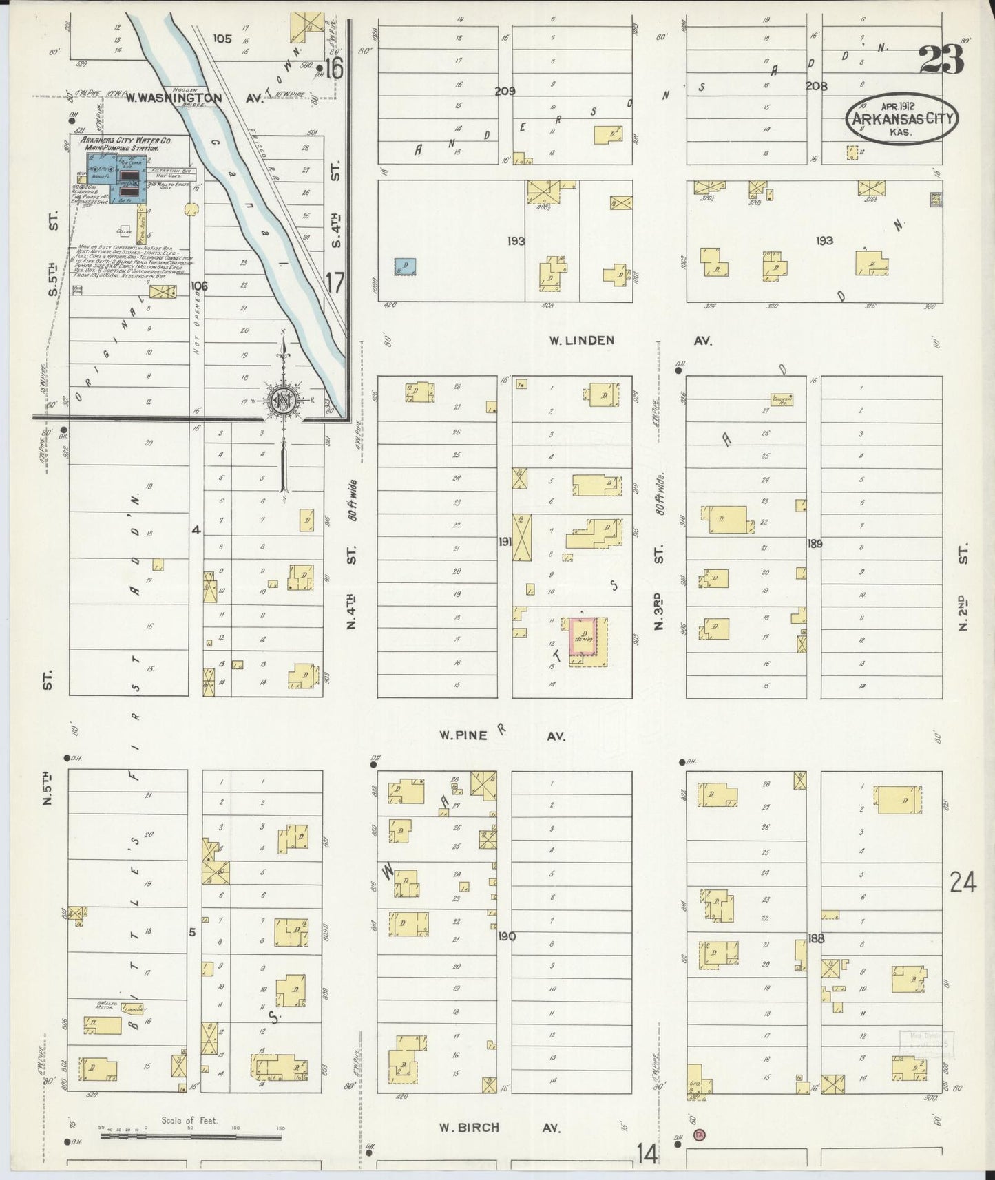 Sanborn Fire Insurance Map from Arkansas City, Cowley County, Kansas (1912), Sheet #0023 - Historic Sanborn Fire Insurance Map Print, vintage old map wall art, antique decor, genealogy gift, Kansas Kansas map