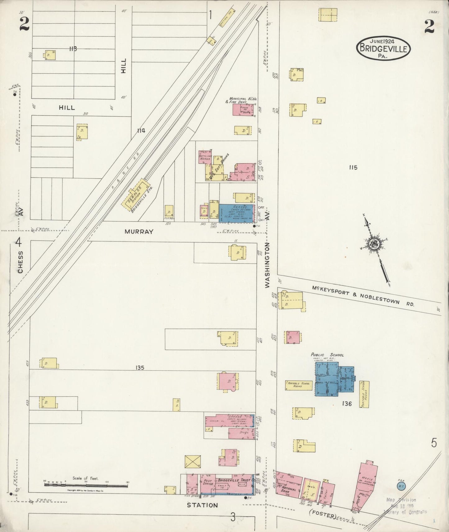 Sanborn Fire Insurance Map from Bridgeville, Allegheny County, Pennsylvania (1924), Sheet #0002 - Historic Sanborn Fire Insurance Map Print, vintage old map wall art, antique decor, genealogy gift, Pennsylvania Pennsylvania map