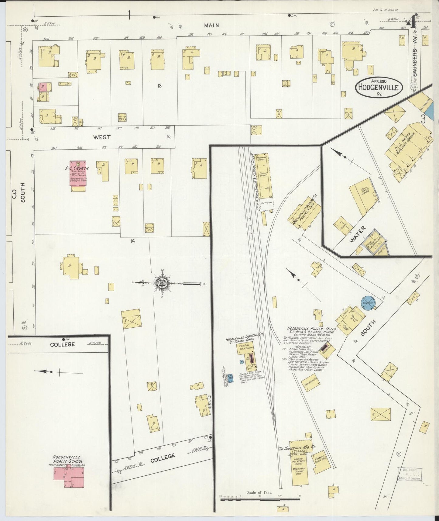 Sanborn Fire Insurance Map from Hodgenville, Larue County, Kentucky (1916), Sheet #0004 - Historic Sanborn Fire Insurance Map Print, vintage old map wall art, antique decor, genealogy gift, Kentucky Kentucky map