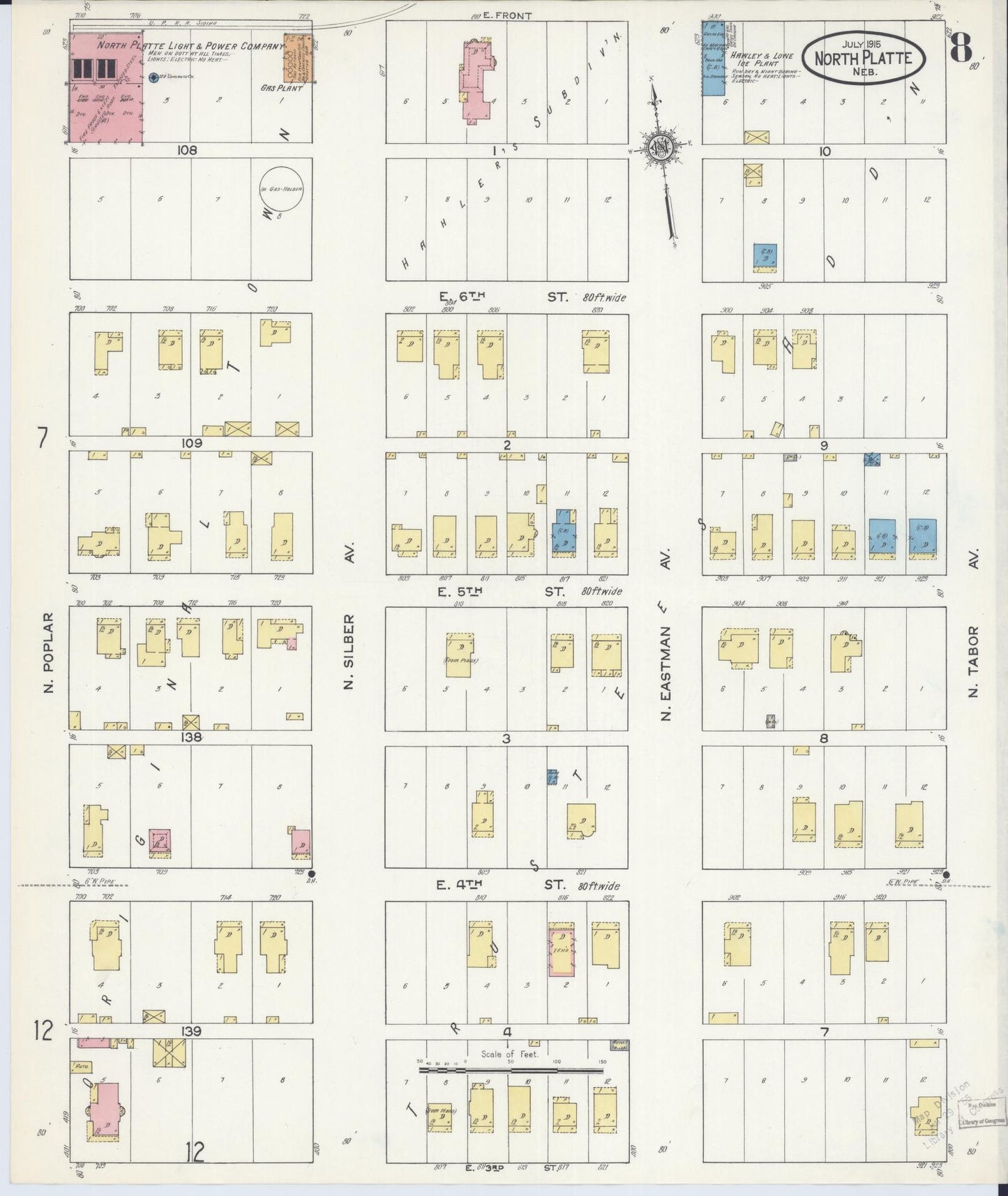 Sanborn Fire Insurance Map from North Platte, Lincoln County, Nebraska (1915), Sheet #0008 - Historic Sanborn Fire Insurance Map Print, vintage old map wall art, antique decor, genealogy gift, Nebraska Nebraska map