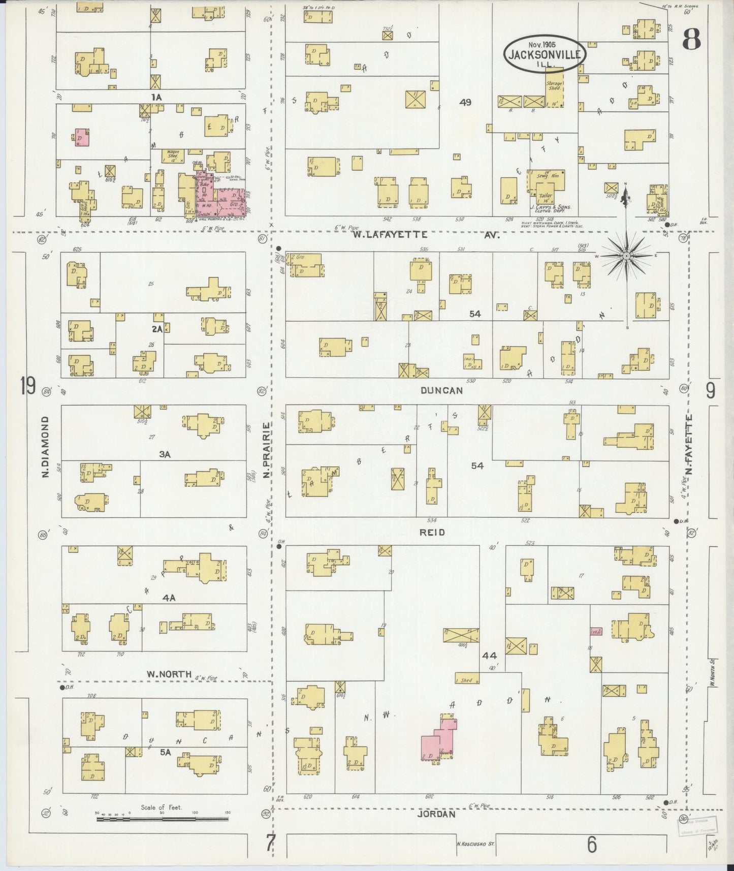 Sanborn Fire Insurance Map from Jacksonville, Morgan County, Illinois. (1905), Sheet 8 – Historic Sanborn Fire Insurance Map Print