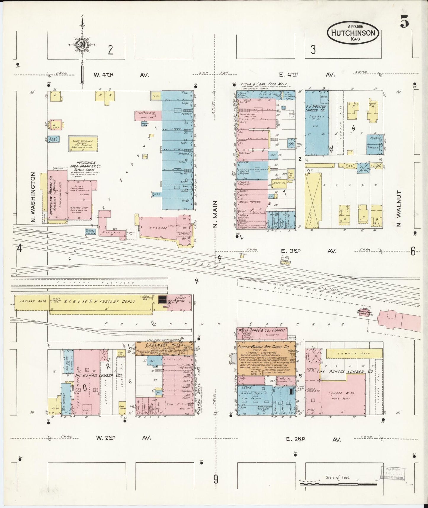 Sanborn Fire Insurance Map from Hutchinson, Reno County, Kansas (1915), Sheet #0006 - Historic Sanborn Fire Insurance Map Print, vintage old map wall art, antique decor, genealogy gift, Kansas Kansas map