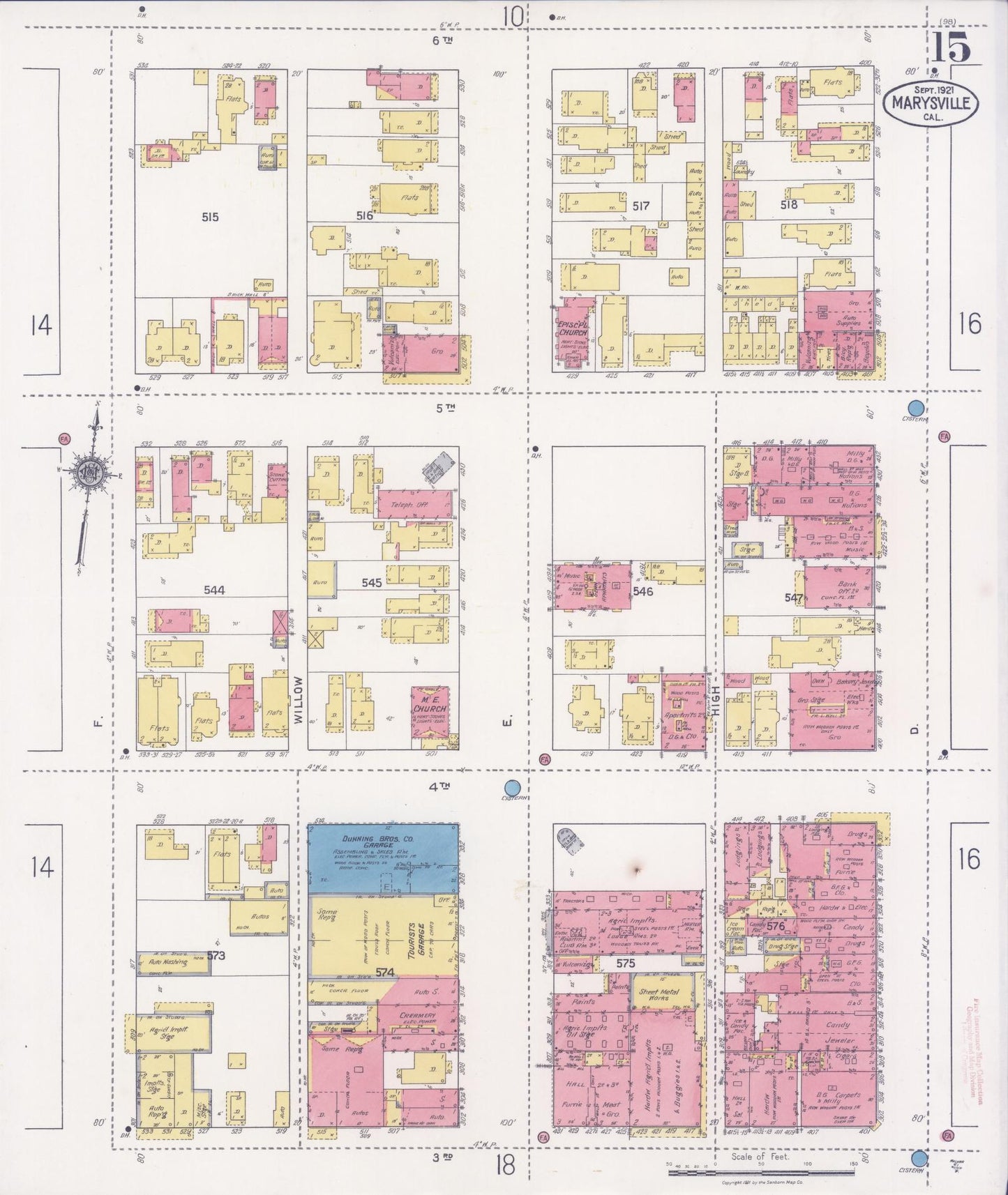Sanborn Fire Insurance Map from Marysville, Yuba County, California (1921), Sheet #0015 - Historic Sanborn Fire Insurance Map Print, vintage old map wall art, antique decor, genealogy gift, California California map