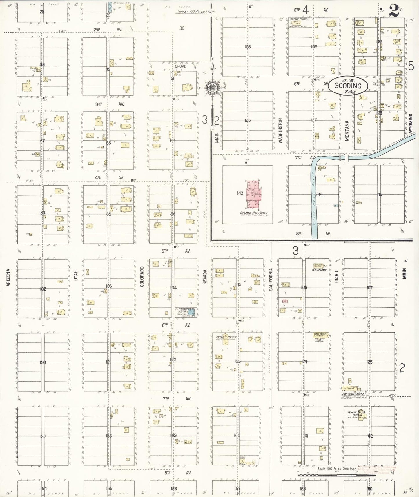 Sanborn Fire Insurance Map from Gooding, Gooding County, Idaho (1915), Sheet #0002 - Historic Sanborn Fire Insurance Map Print, vintage old map wall art, antique decor, genealogy gift, Idaho Idaho map