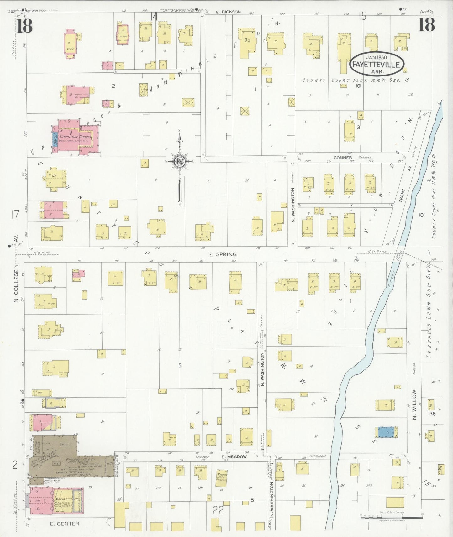 Sanborn Fire Insurance Map from Fayetteville, Washington County, Arkansas (1930), Sheet #0018 - Historic Sanborn Fire Insurance Map Print, vintage old map wall art, antique decor, genealogy gift, Arkansas Arkansas map