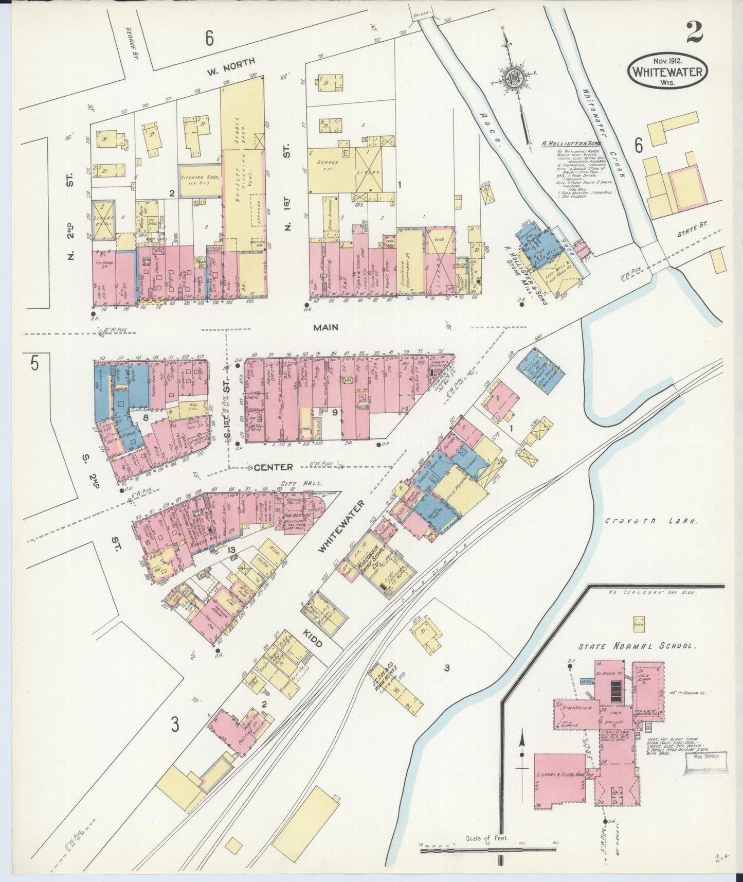Sanborn Fire Insurance Map from Whitewater, Walworth County, Wisconsin (1912), Sheet #0002 - Historic Sanborn Fire Insurance Map Print, vintage old map wall art, antique decor, genealogy gift, Wisconsin Wisconsin map