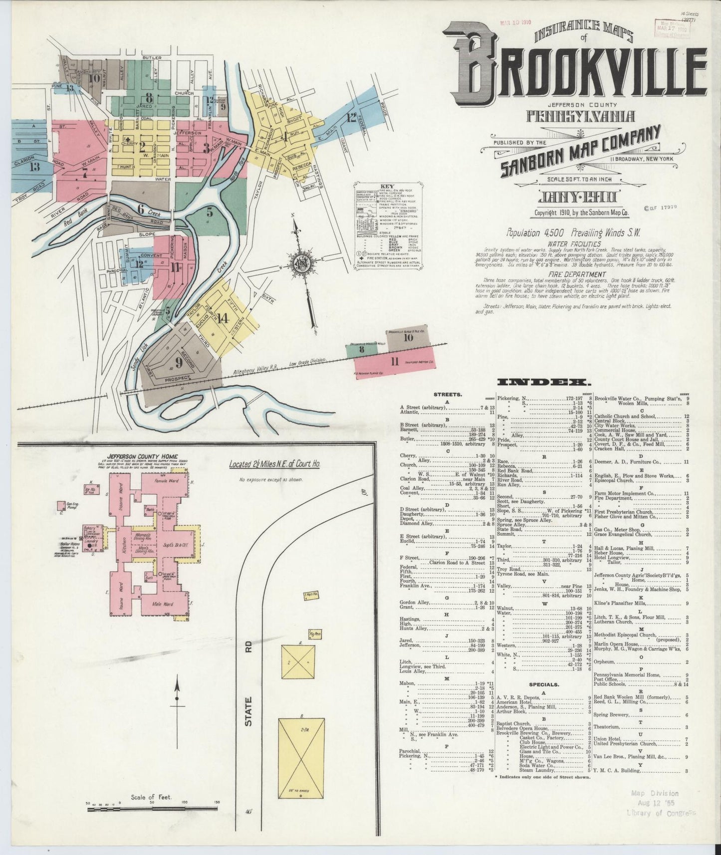 Sanborn Fire Insurance Map from Brookville, Jefferson County, Pennsylvania (1910), Sheet #0001 - Historic Sanborn Fire Insurance Map Print, vintage old map wall art, antique decor, genealogy gift, Pennsylvania Pennsylvania map