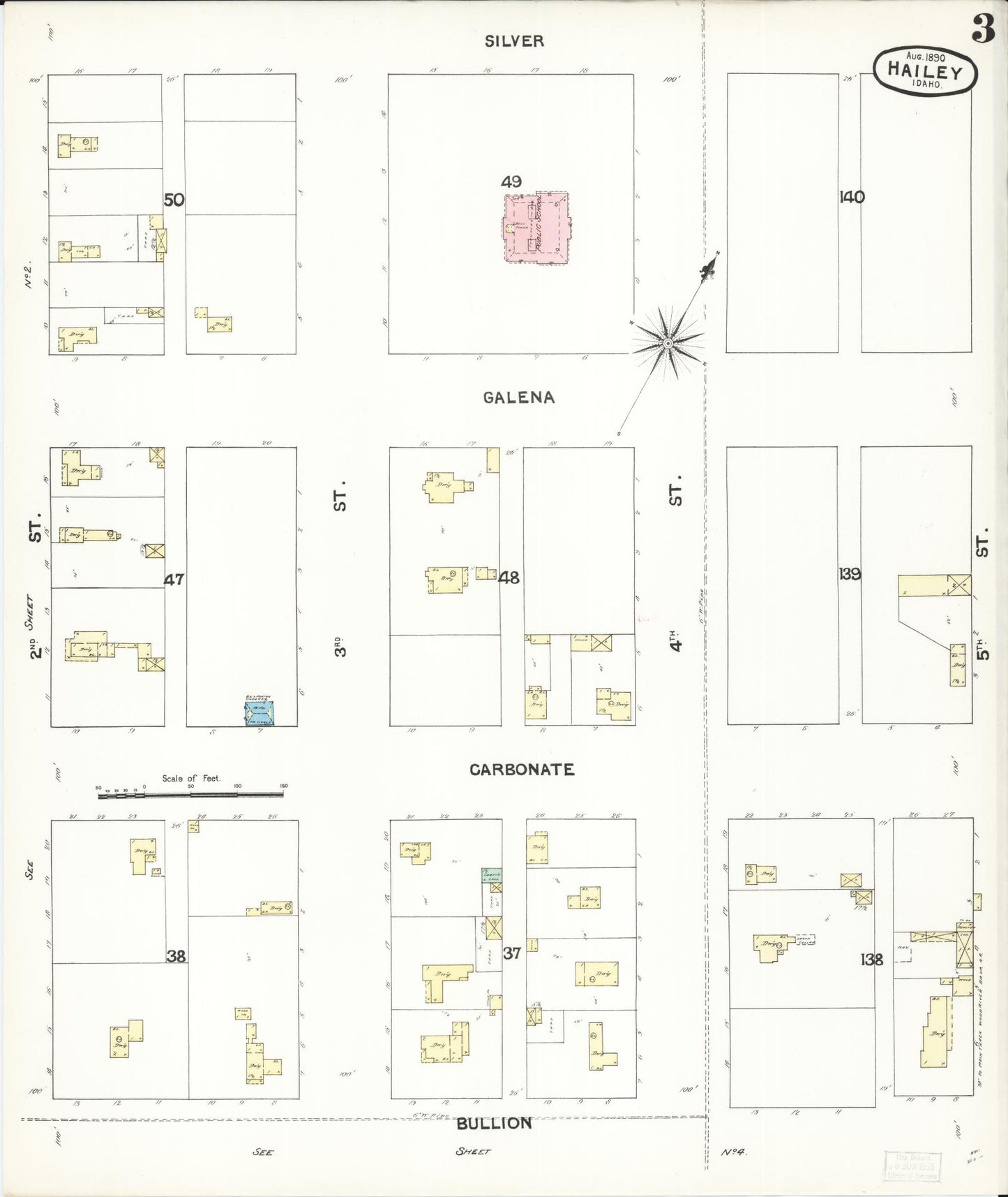 Sanborn Fire Insurance Map from Hailey, Blaine County, Idaho (1890), Sheet #0003 - Historic Sanborn Fire Insurance Map Print, vintage old map wall art, antique decor, genealogy gift, Idaho Idaho map