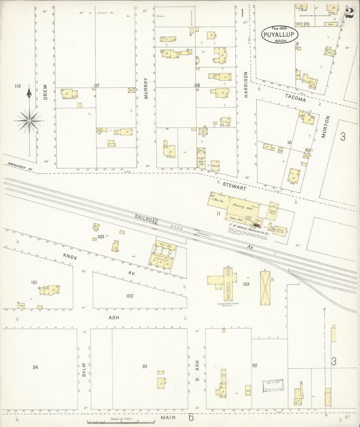 Sanborn Fire Insurance Map from Puyallup, Pierce County, Washington (1900), Sheet #0002 - Historic Sanborn Fire Insurance Map Print, vintage old map wall art, antique decor, genealogy gift, Washington Washington map
