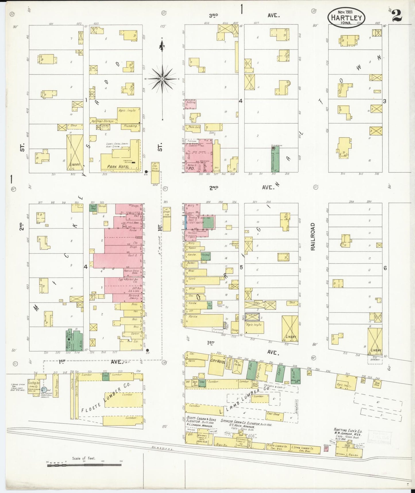 Sanborn Fire Insurance Map from Hartley, O'Brien County, Iowa (1901), Sheet #0002 - Historic Sanborn Fire Insurance Map Print, vintage old map wall art