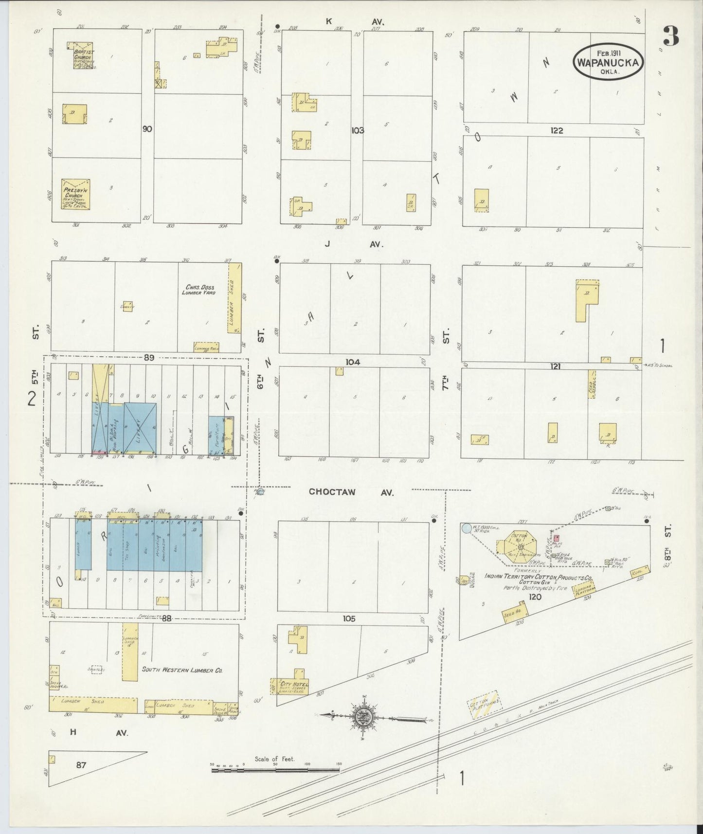 Sanborn Fire Insurance Map from Wapanucka, Johnston County, Oklahoma (1911), Sheet #0003 - Complete Map Set gallery image, historic Sanborn map, vintage wall art, Oklahoma Oklahoma
