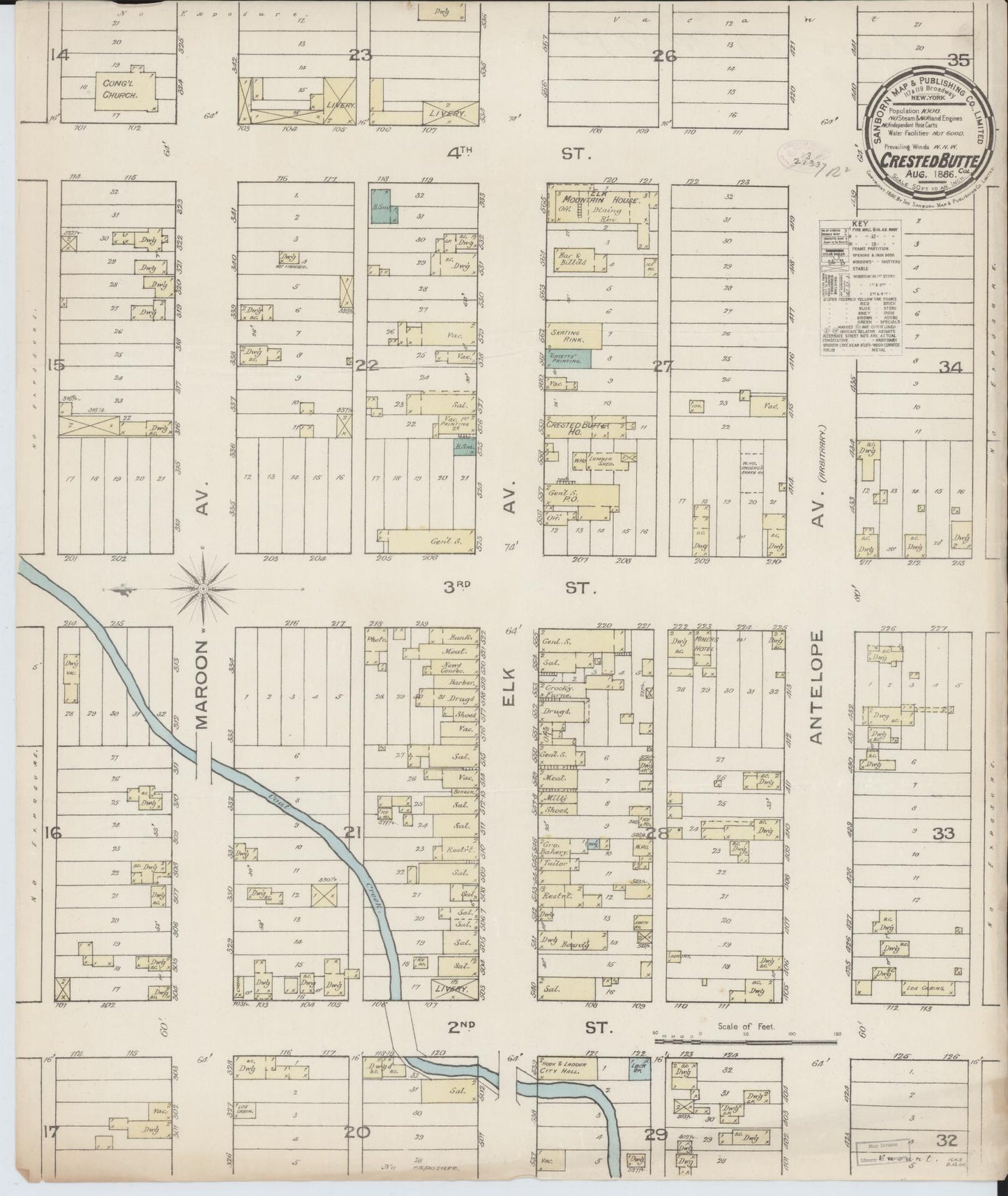Sanborn Fire Insurance Map from Crested Butte, Gunnison County, Colorado (1886), Sheet #0001 - Historic Sanborn Fire Insurance Map Print, vintage old map wall art, antique decor, genealogy gift, Colorado Colorado map
