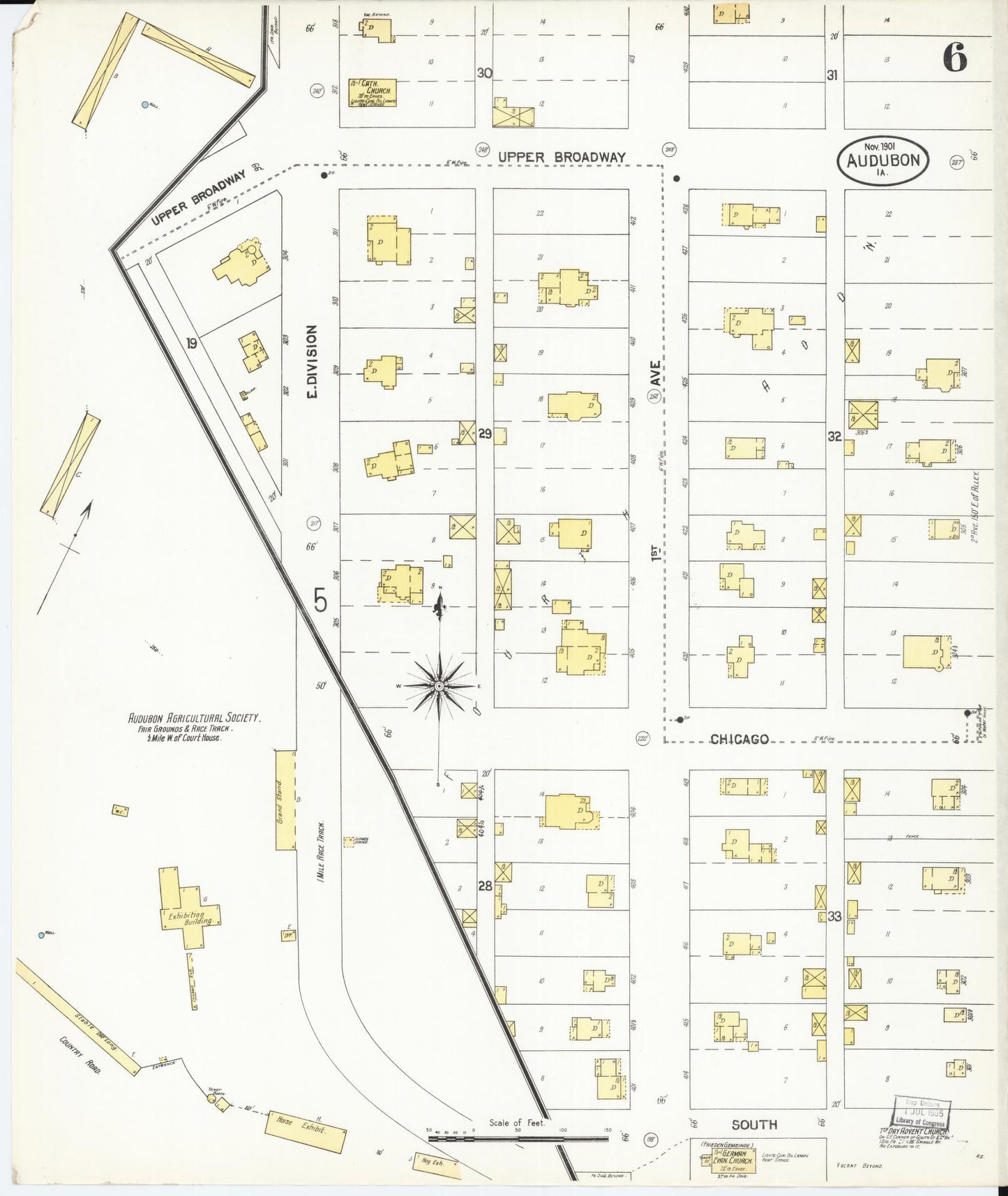 Sanborn Fire Insurance Map from Audubon, Audubon County, Iowa (1901), Sheet #0006 - Historic Sanborn Fire Insurance Map Print, vintage old map wall art