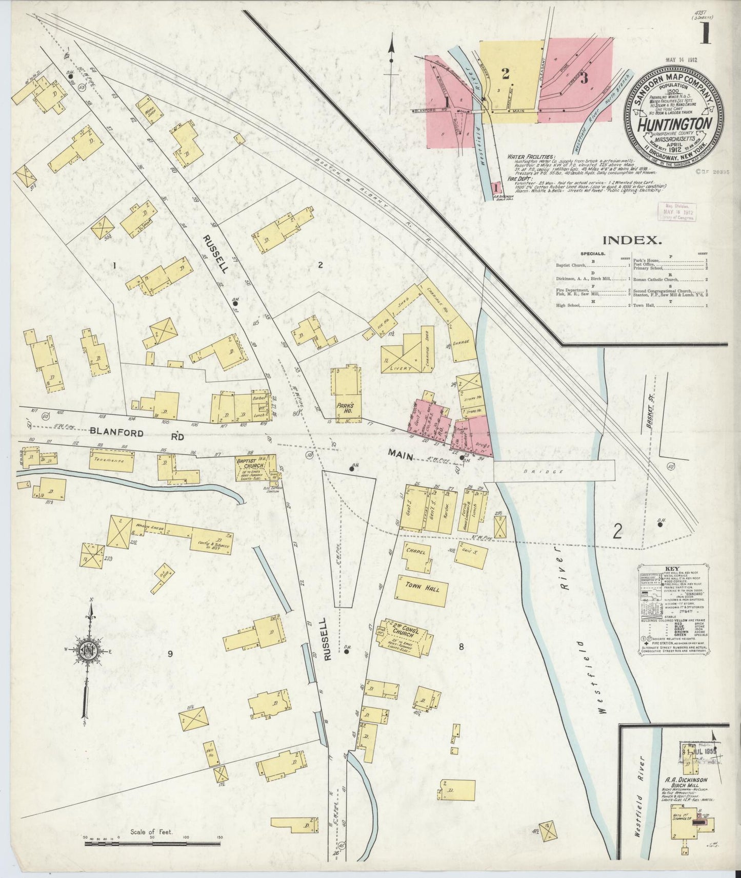 Sanborn Fire Insurance Map from Huntington, Hampshire County, Massachusetts. (1912) – Historic Sanborn Fire Insurance Map Print