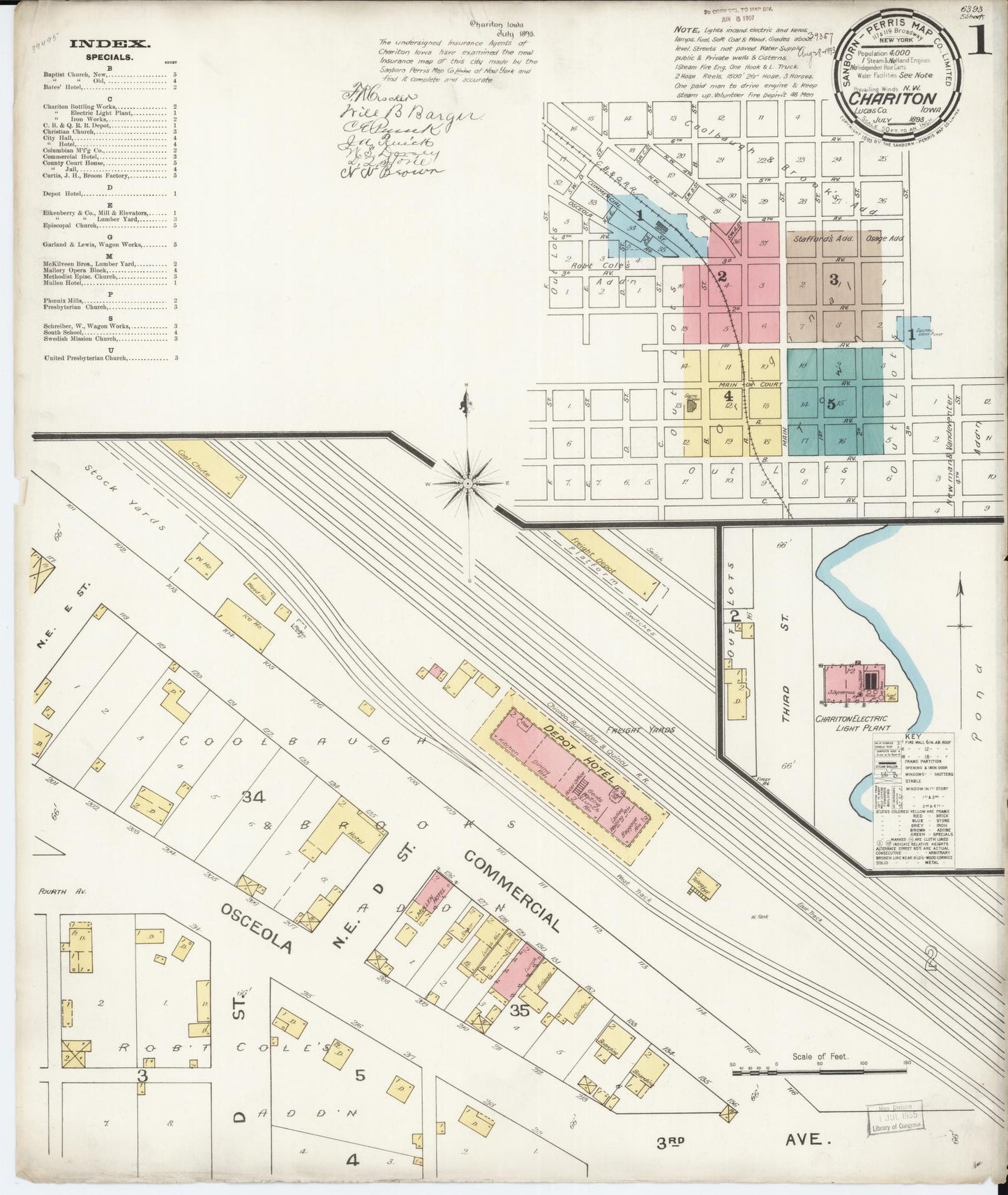 Sanborn Fire Insurance Map from Chariton, Lucas County, Iowa (1893), Sheet #0001 - Historic Sanborn Fire Insurance Map Print, vintage old map wall art