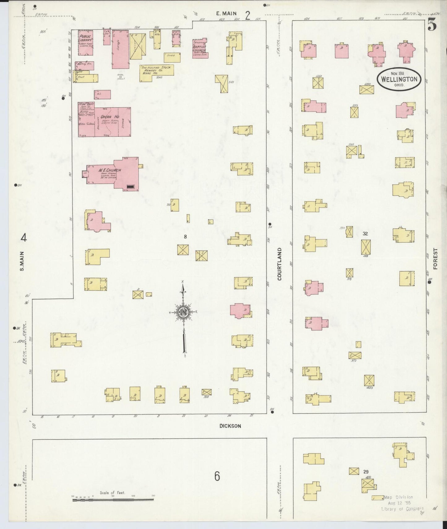 Sanborn Fire Insurance Map from Wellington, Lorain County, Ohio (1911), Sheet #0005 - Historic Sanborn Fire Insurance Map Print, vintage old map wall art, antique decor, genealogy gift, Ohio Ohio map