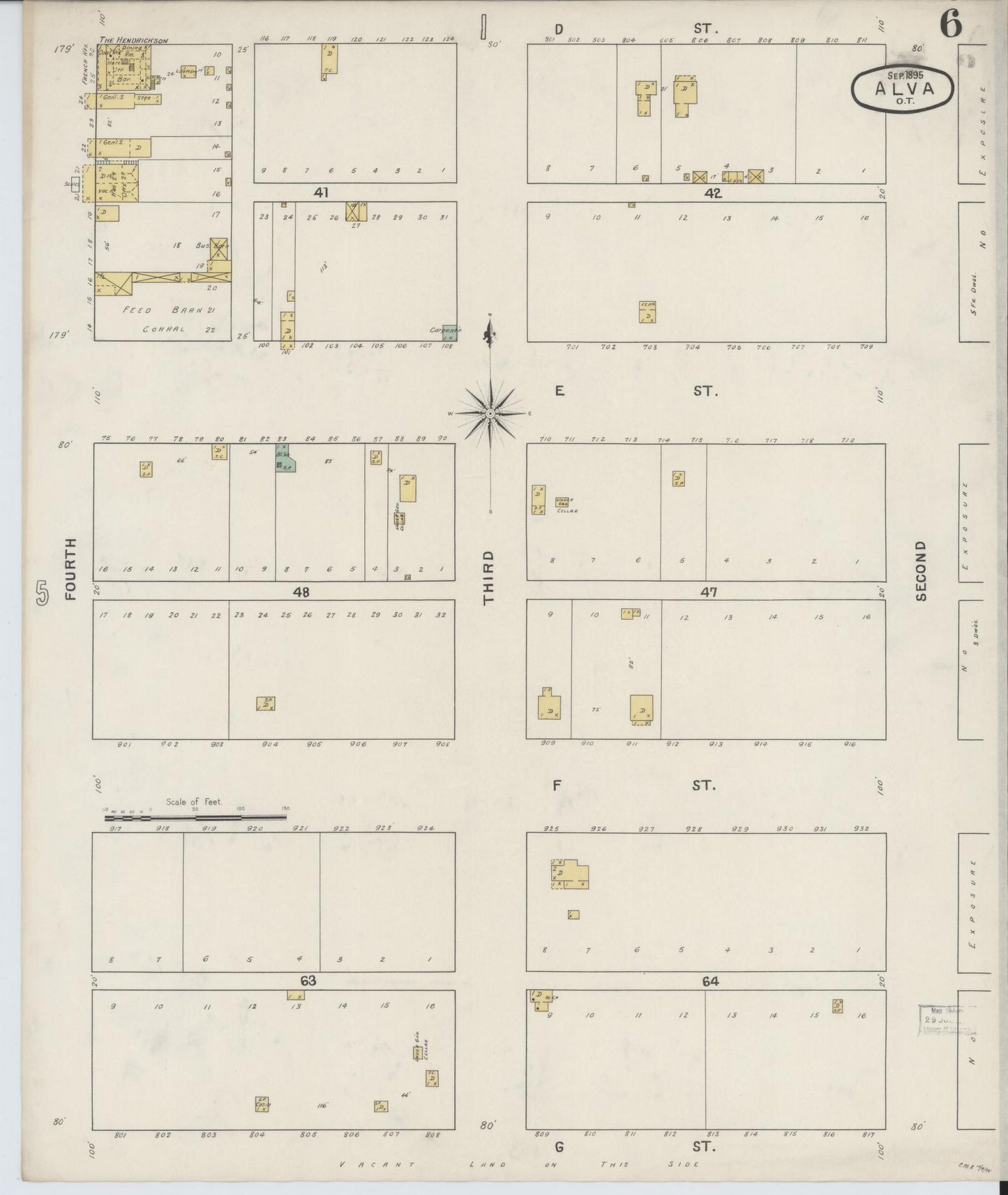 Sanborn Fire Insurance Map from Alva, Woods County, Oklahoma (1895), Sheet #0006 - Historic Sanborn Fire Insurance Map Print, vintage old map wall art, antique decor, genealogy gift, Oklahoma Oklahoma map