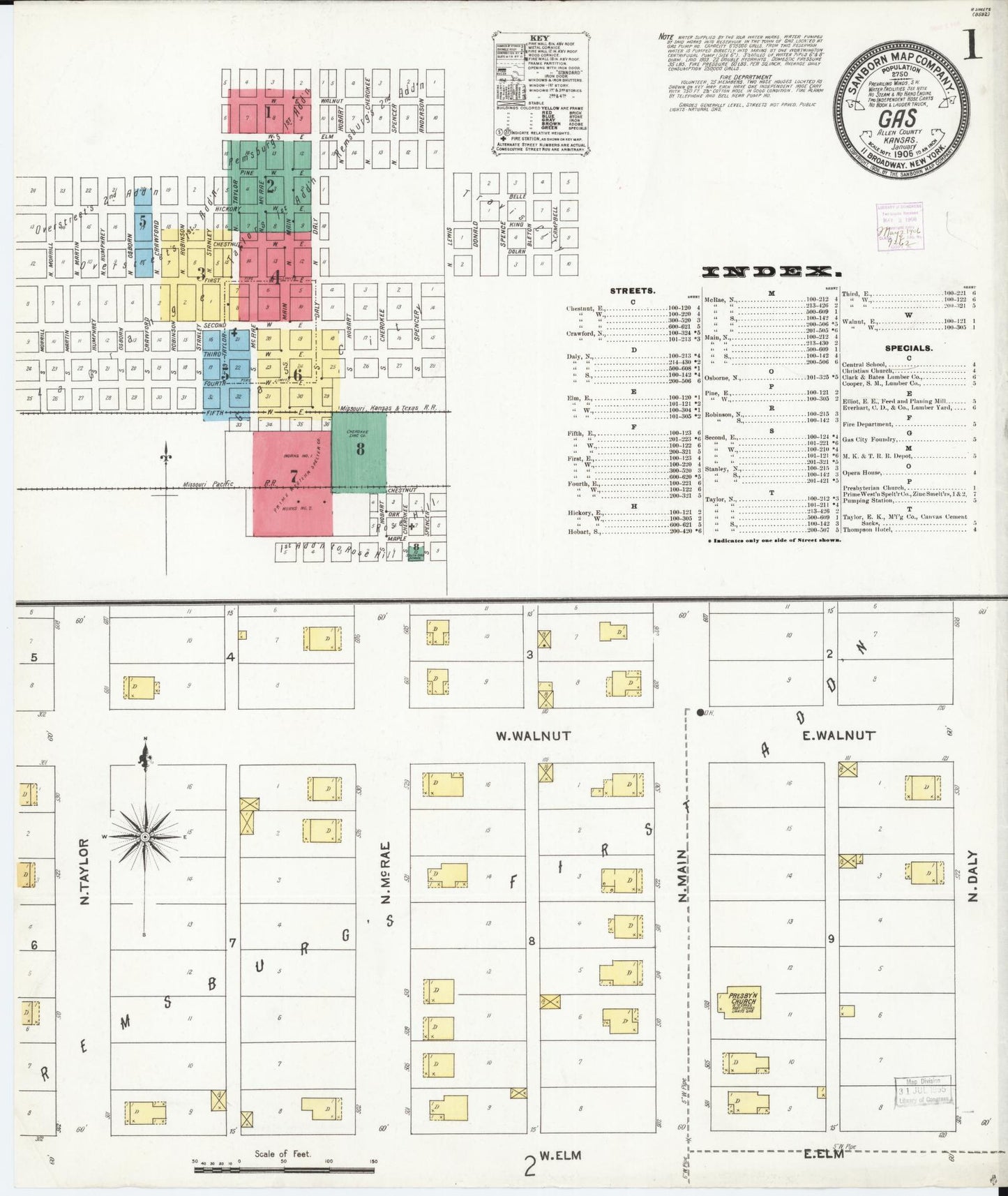 Sanborn Fire Insurance Map from Gas, Allen County, Kansas (1906), Sheet #0001 - Historic Sanborn Fire Insurance Map Print, vintage old map wall art, antique decor, genealogy gift, Kansas Kansas map