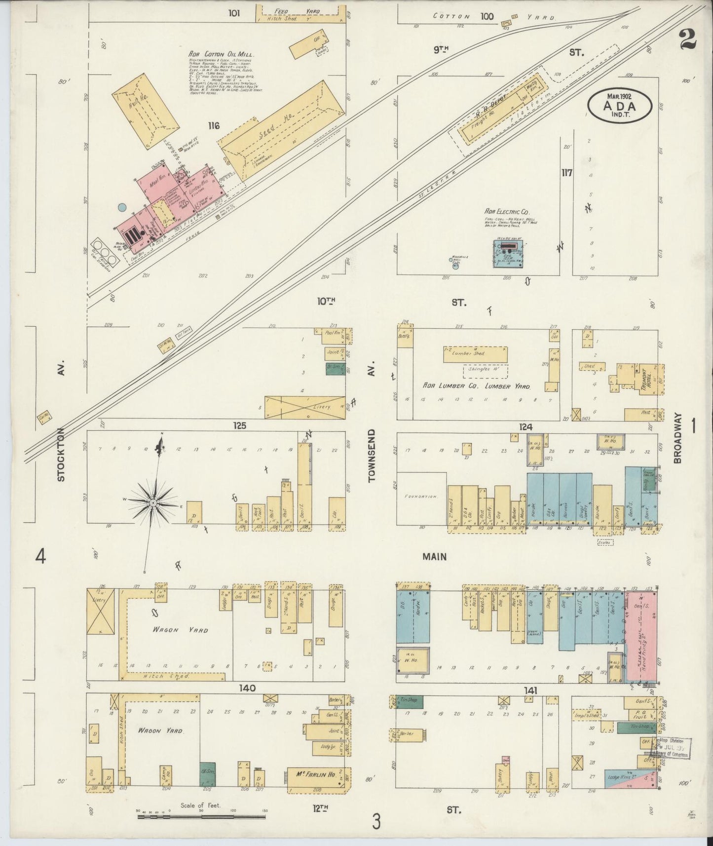 Sanborn Fire Insurance Map from Ada, Pontotoc County, Oklahoma (1902), Sheet #0002 - Historic Sanborn Fire Insurance Map Print, vintage old map wall art, antique decor, genealogy gift, Oklahoma Oklahoma map