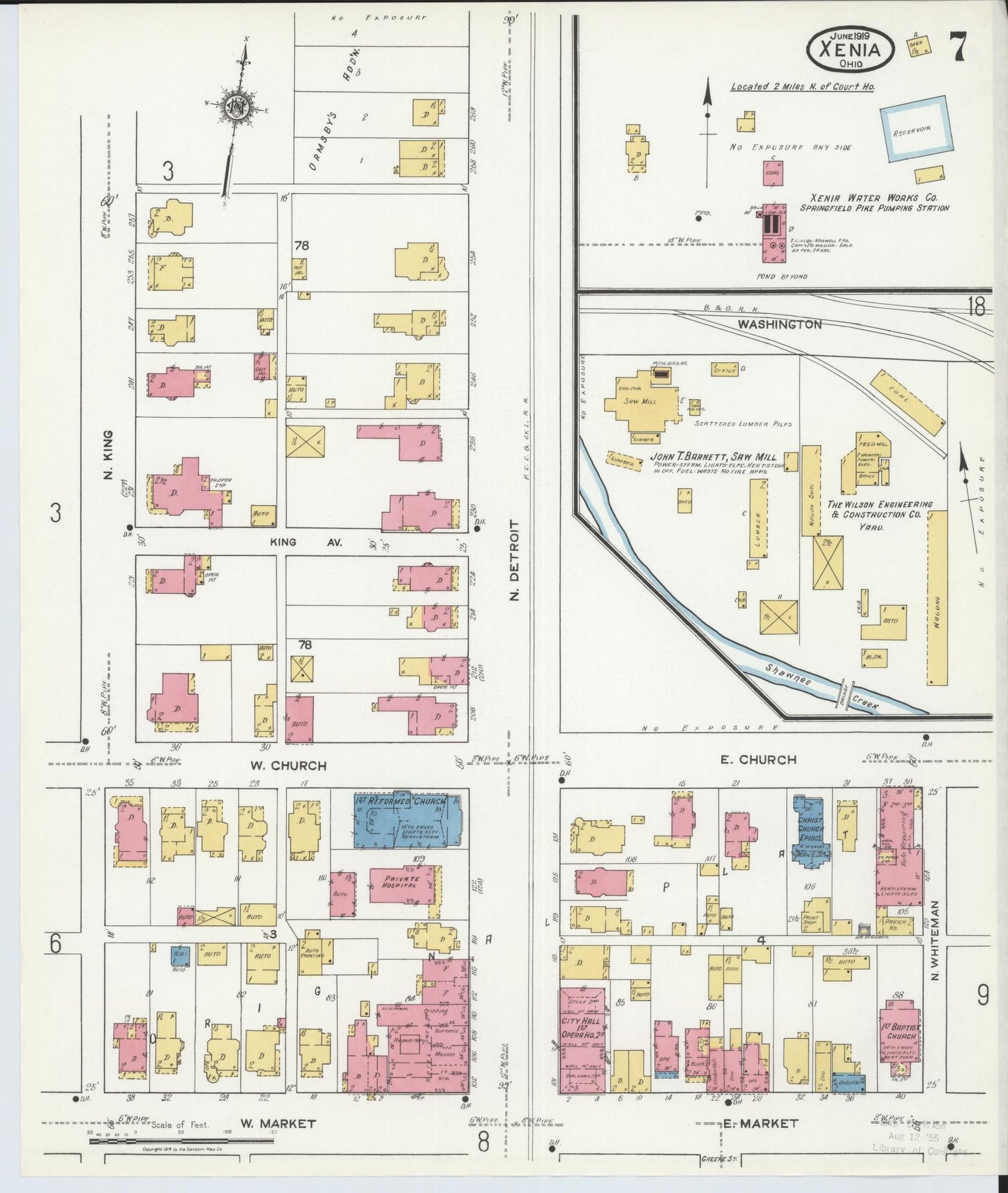 Sanborn Fire Insurance Map from Xenia, Greene County, Ohio (1919), Sheet #0007 - Historic Sanborn Fire Insurance Map Print, vintage old map wall art, antique decor, genealogy gift, Ohio Ohio map