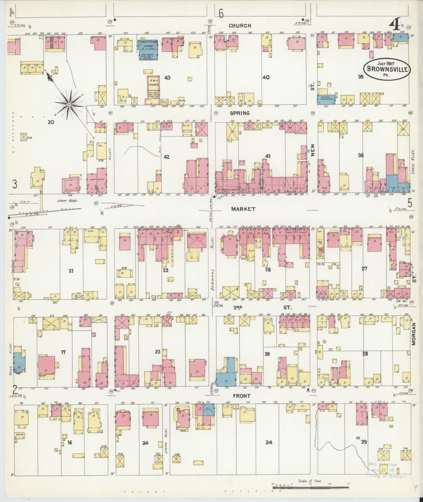 Sanborn Fire Insurance Map from Brownsville, Fayette County, Pennsylvania (1907), Sheet #0004 - Historic Sanborn Fire Insurance Map Print, vintage old map wall art, antique decor, genealogy gift, Pennsylvania Pennsylvania map