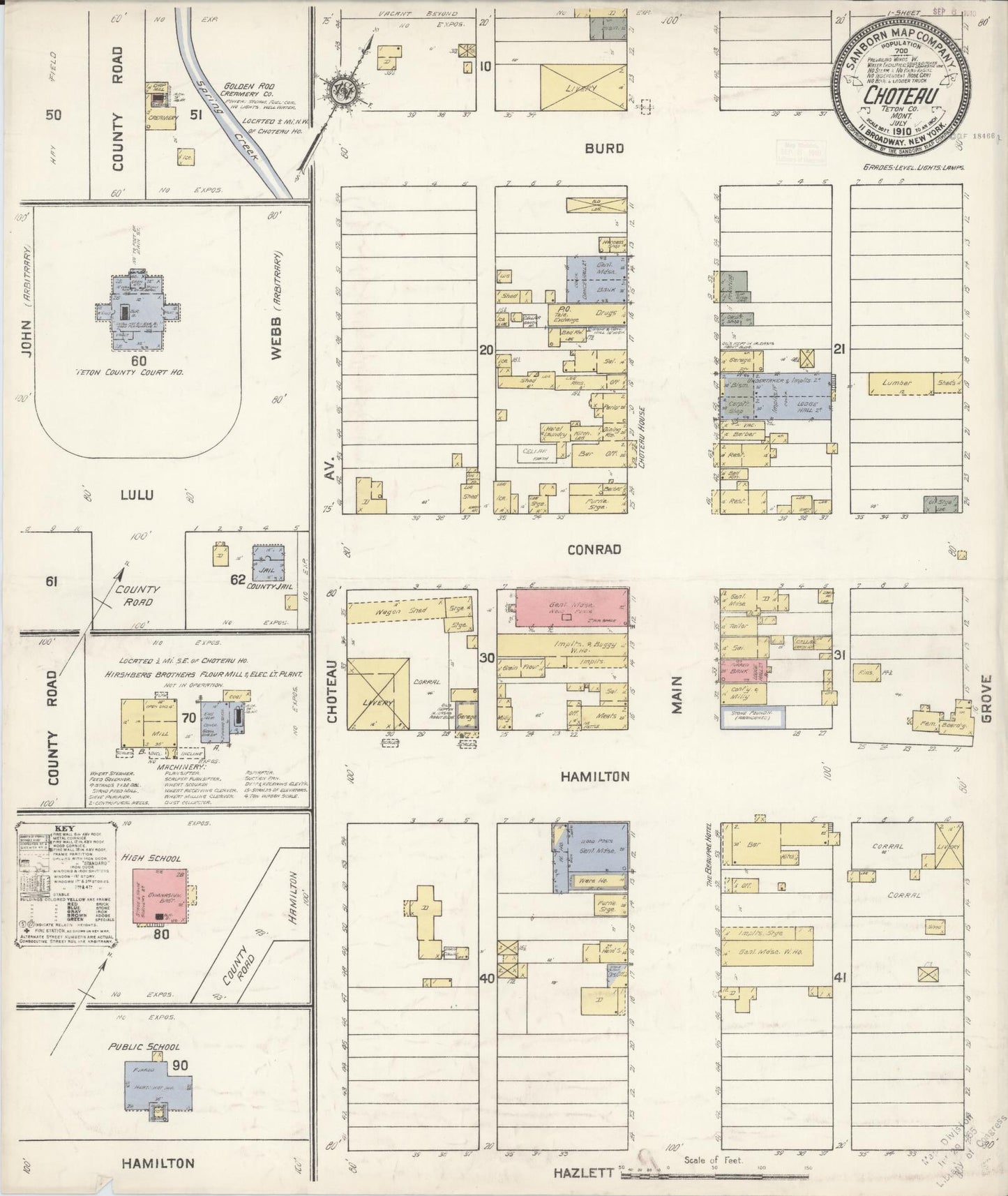 Sanborn Fire Insurance Map from Choteau, Teton County, Montana (1910), Sheet #0001 - Historic Sanborn Fire Insurance Map Print, vintage old map wall art, antique decor, genealogy gift, Montana Montana map