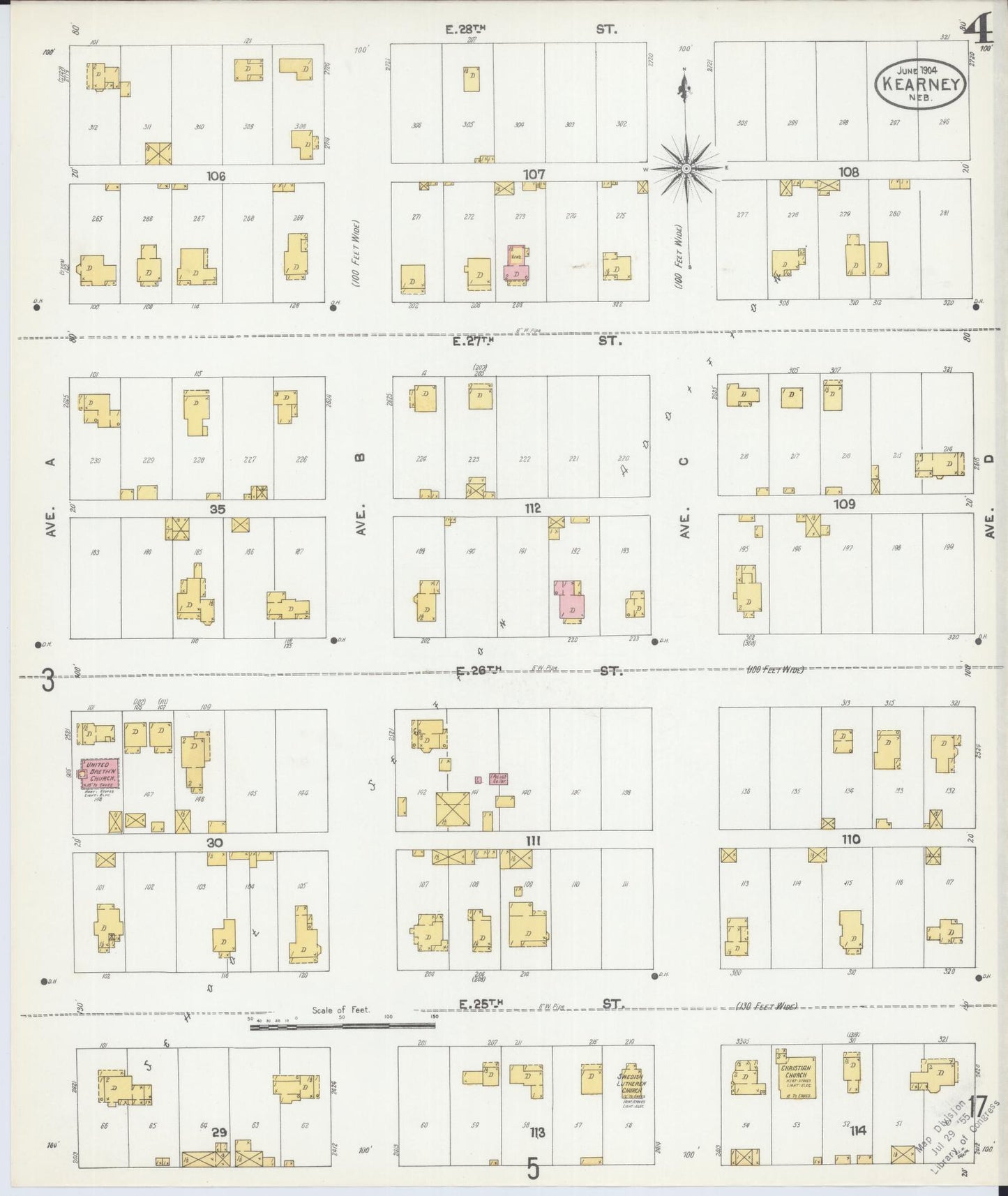 Sanborn Fire Insurance Map from Kearney, Buffalo County, Nebraska (1904), Sheet #0004 - Historic Sanborn Fire Insurance Map Print, vintage old map wall art, antique decor, genealogy gift, Nebraska Nebraska map