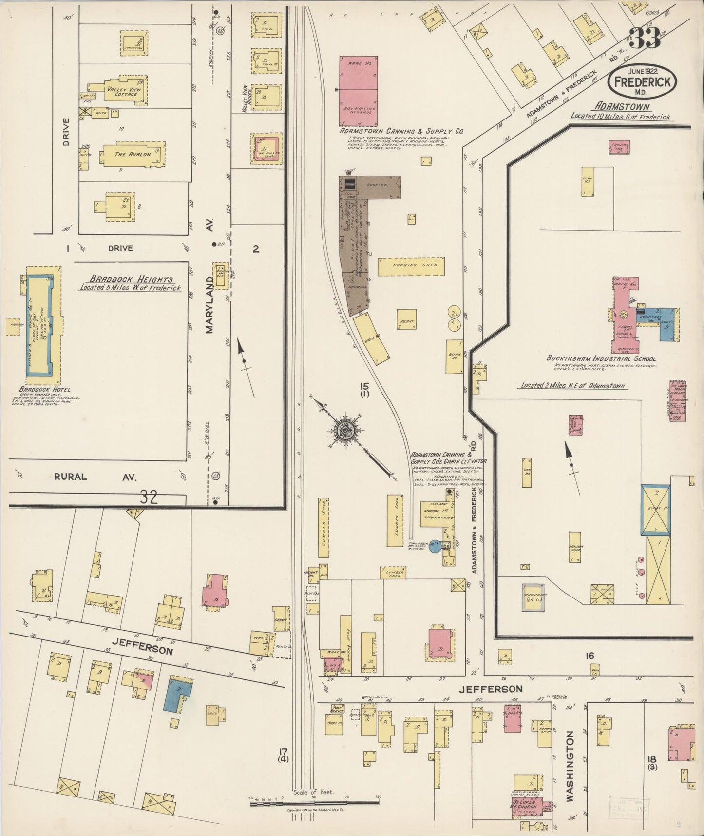 Sanborn Fire Insurance Map from Frederick, Frederick County, Maryland (1922), Sheet #0033 - Historic Sanborn Fire Insurance Map Print, vintage old map wall art