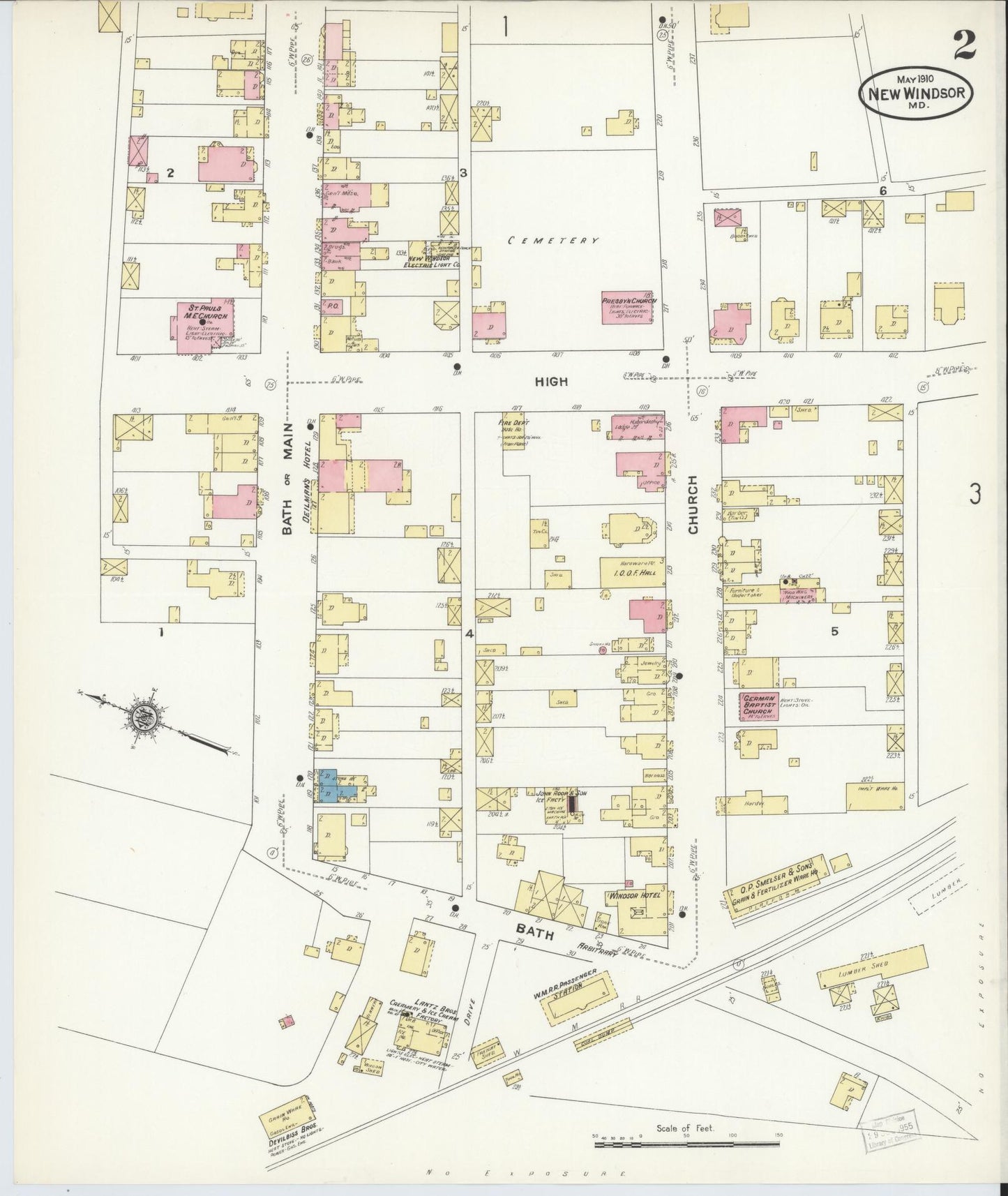 Sanborn Fire Insurance Map from New Windsor, Carroll County, Maryland (1910), Sheet #0002 - Historic Sanborn Fire Insurance Map Print, vintage old map wall art, antique decor, genealogy gift, Maryland Maryland map
