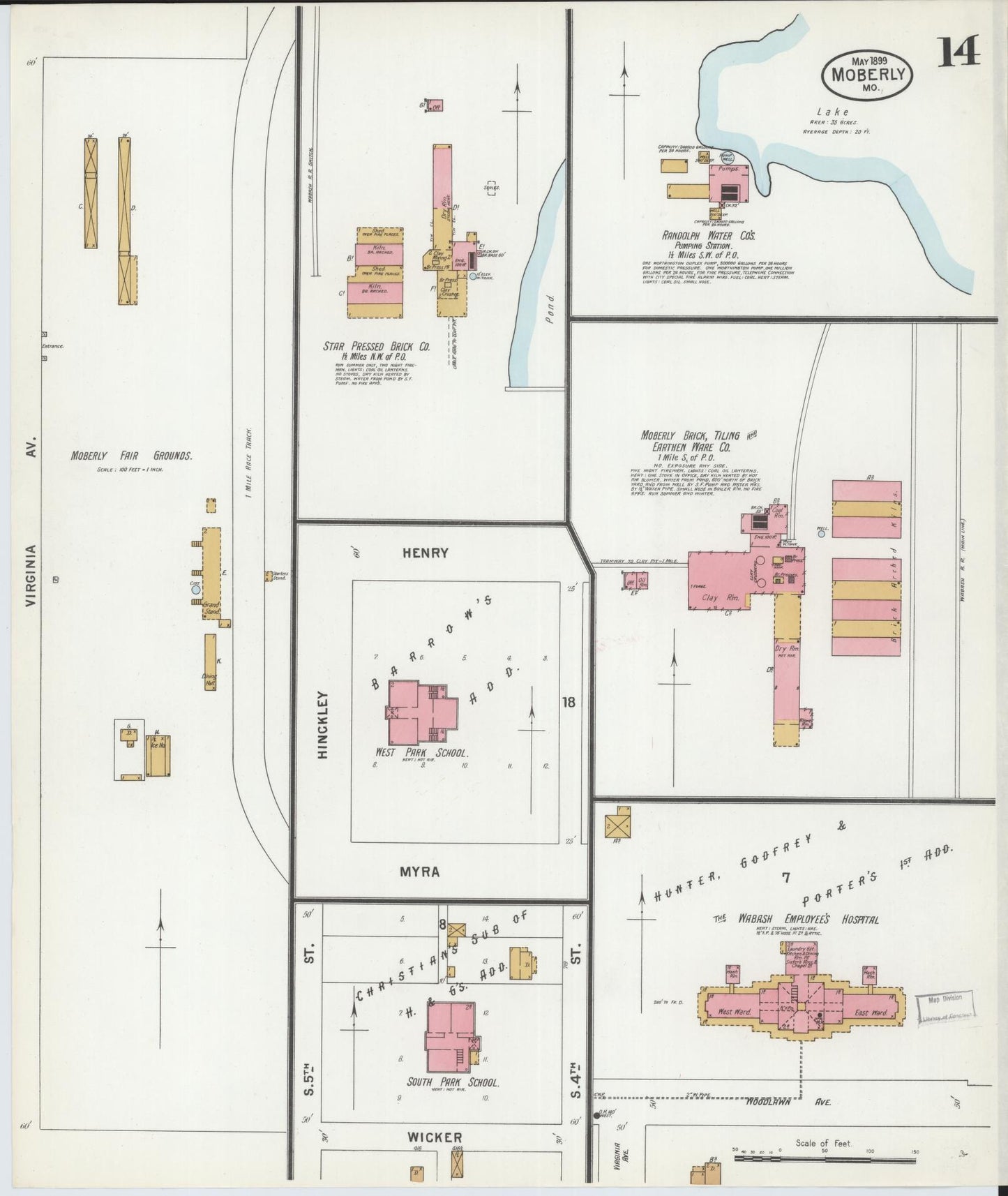Sanborn Fire Insurance Map from Moberly, Randolph County, Missouri (1899), Sheet #0014 - Historic Sanborn Fire Insurance Map Print, vintage old map wall art, antique decor, genealogy gift, Missouri Missouri map