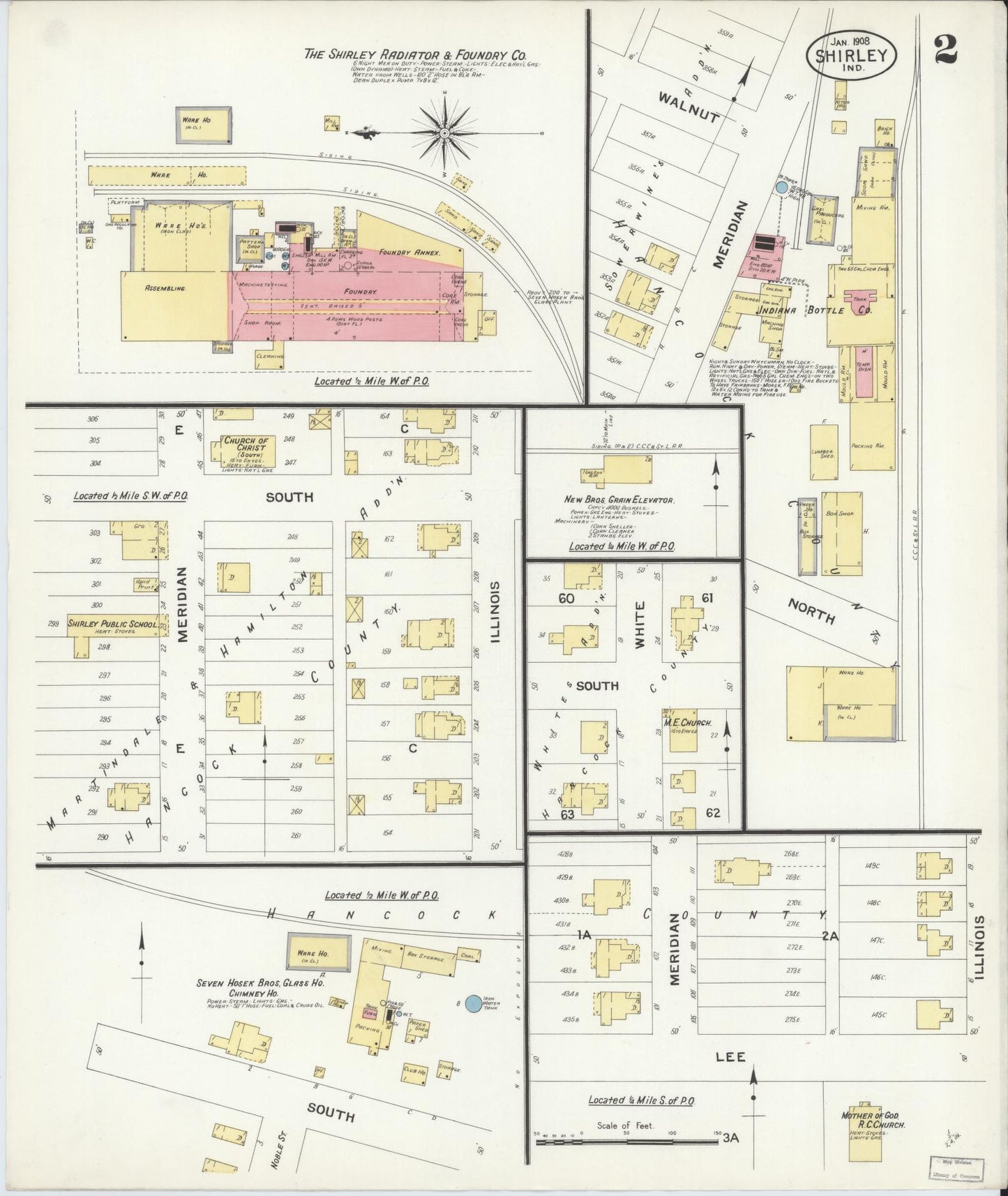Sanborn Fire Insurance Map from Shirley, Hancock And Henry Counties, Indiana (1908), Sheet #0002 - Complete Map Set gallery image, historic Sanborn map, vintage wall art, Indiana Indiana