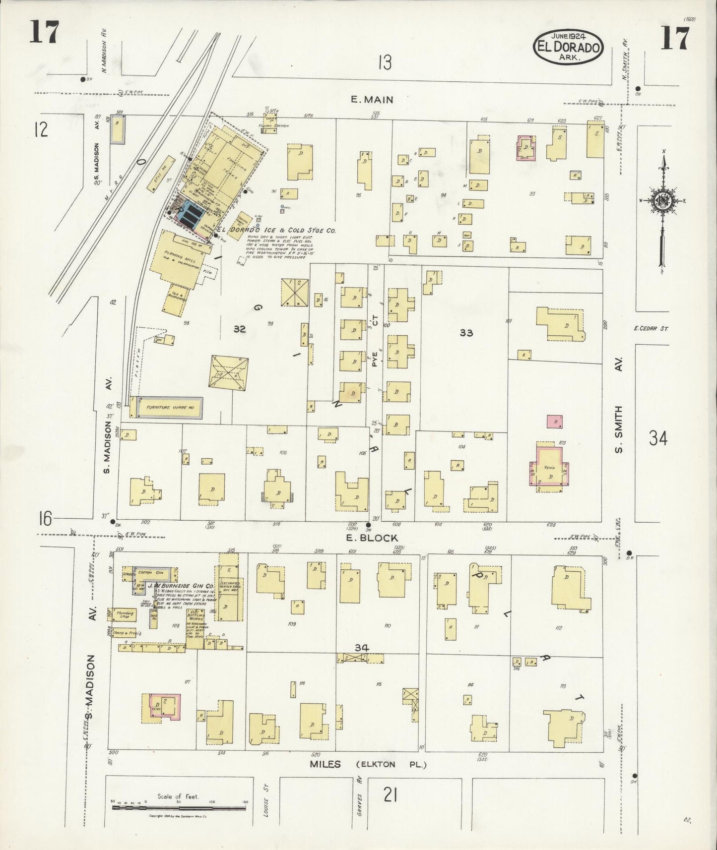 Sanborn Fire Insurance Map from El Dorado, Union County, Arkansas (1924), Sheet #0017 - Historic Sanborn Fire Insurance Map Print, vintage old map wall art, antique decor, genealogy gift, Arkansas Arkansas map
