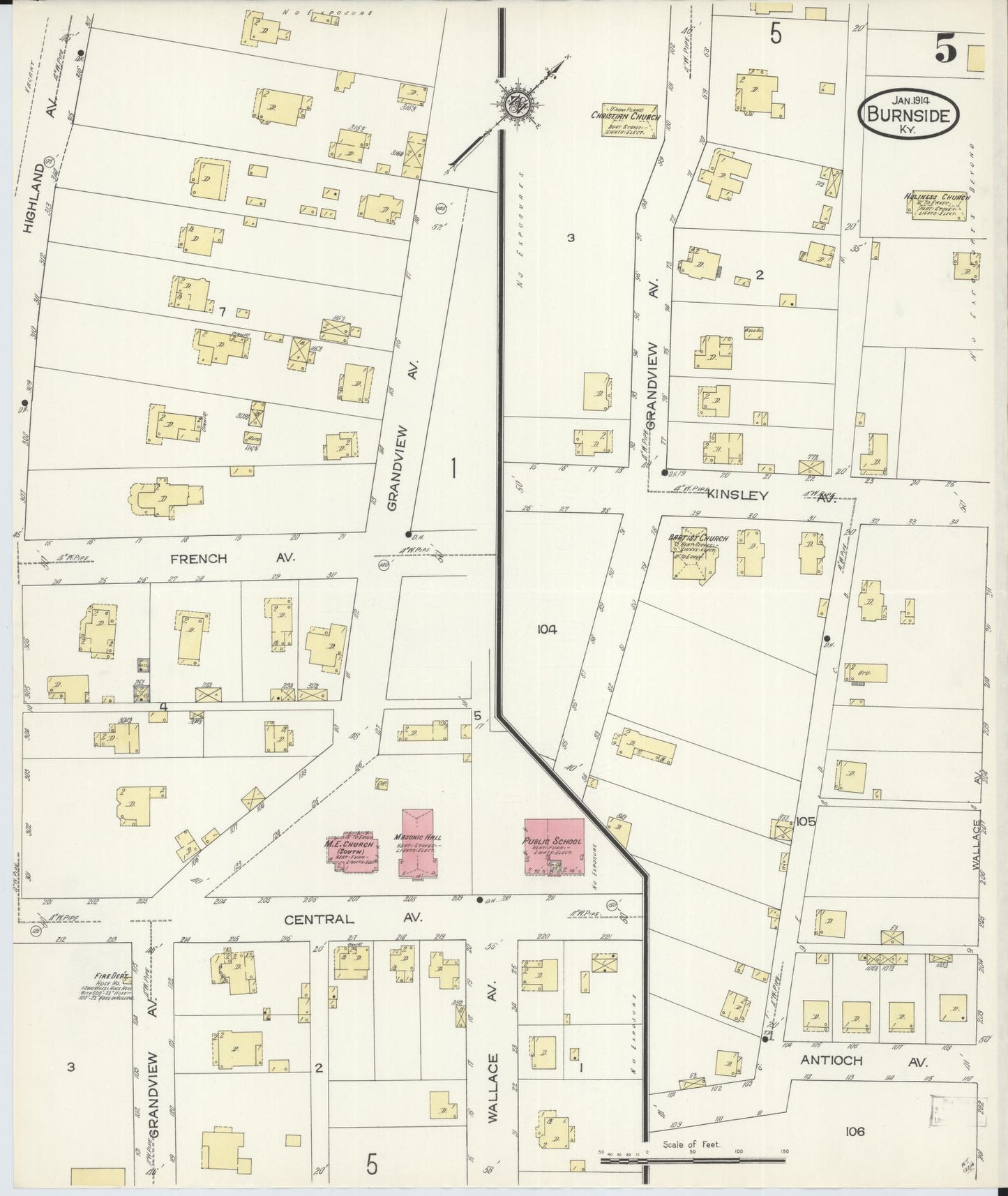 Sanborn Fire Insurance Map from Burnside, Pulaski County, Kentucky (1914), Sheet #0005 - Historic Sanborn Fire Insurance Map Print, vintage old map wall art, antique decor, genealogy gift, Kentucky Kentucky map