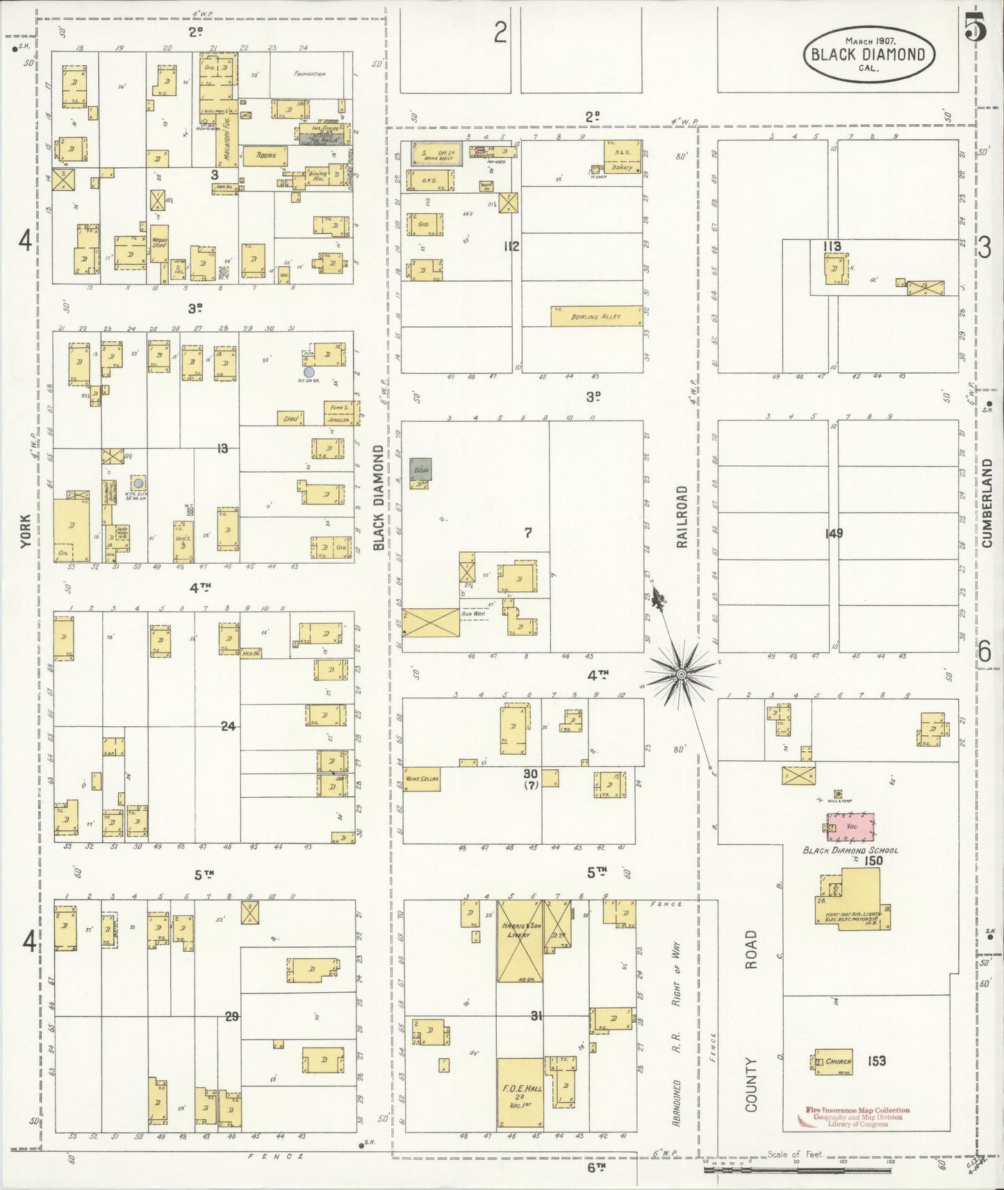 Sanborn Fire Insurance Map from Black Diamond, Contra Costa, California (1907), Sheet #0005 - Historic Sanborn Fire Insurance Map Print, vintage old map wall art, antique decor, genealogy gift, California California map