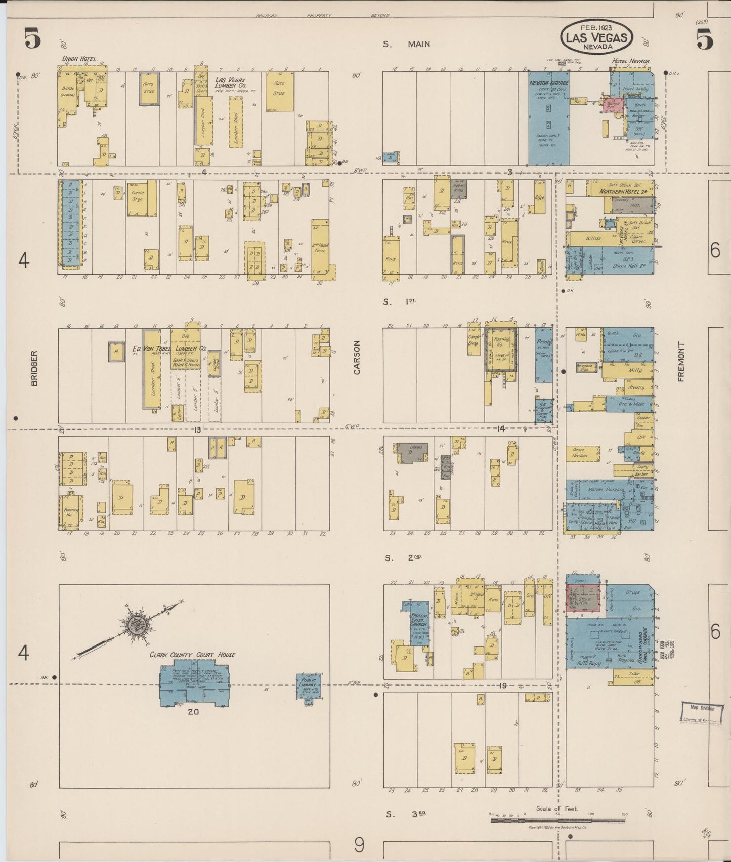 Sanborn Fire Insurance Map from Las Vegas, Clark County, Nevada (1923), Sheet #0005 - Historic Sanborn Fire Insurance Map Print, vintage old map wall art, antique decor, genealogy gift, Nevada Nevada map