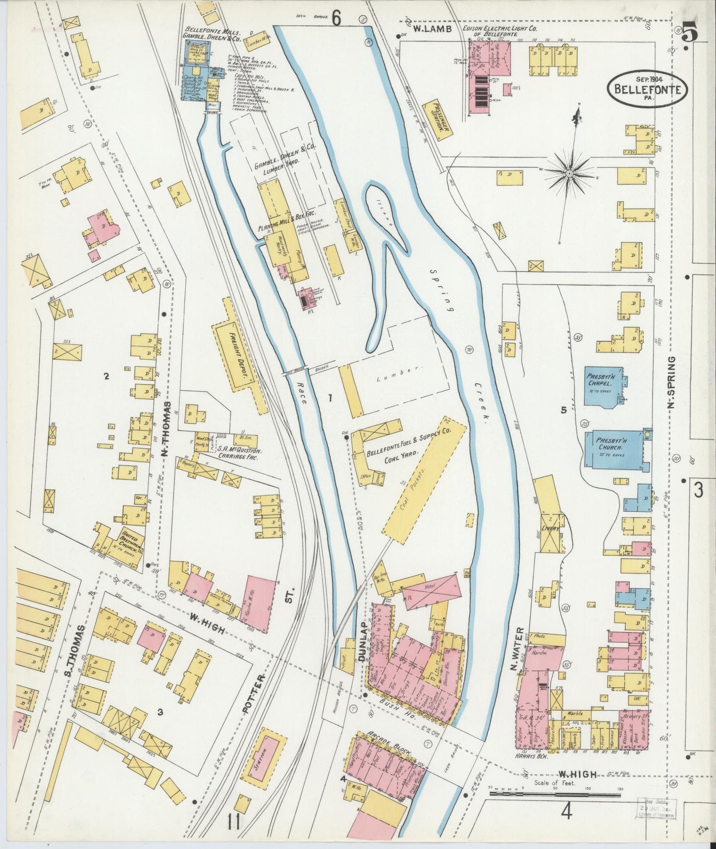 Sanborn Fire Insurance Map from Bellefonte, Centre County, Pennsylvania (1904), Sheet #0005 - Historic Sanborn Fire Insurance Map Print, vintage old map wall art, antique decor, genealogy gift, Pennsylvania Pennsylvania map