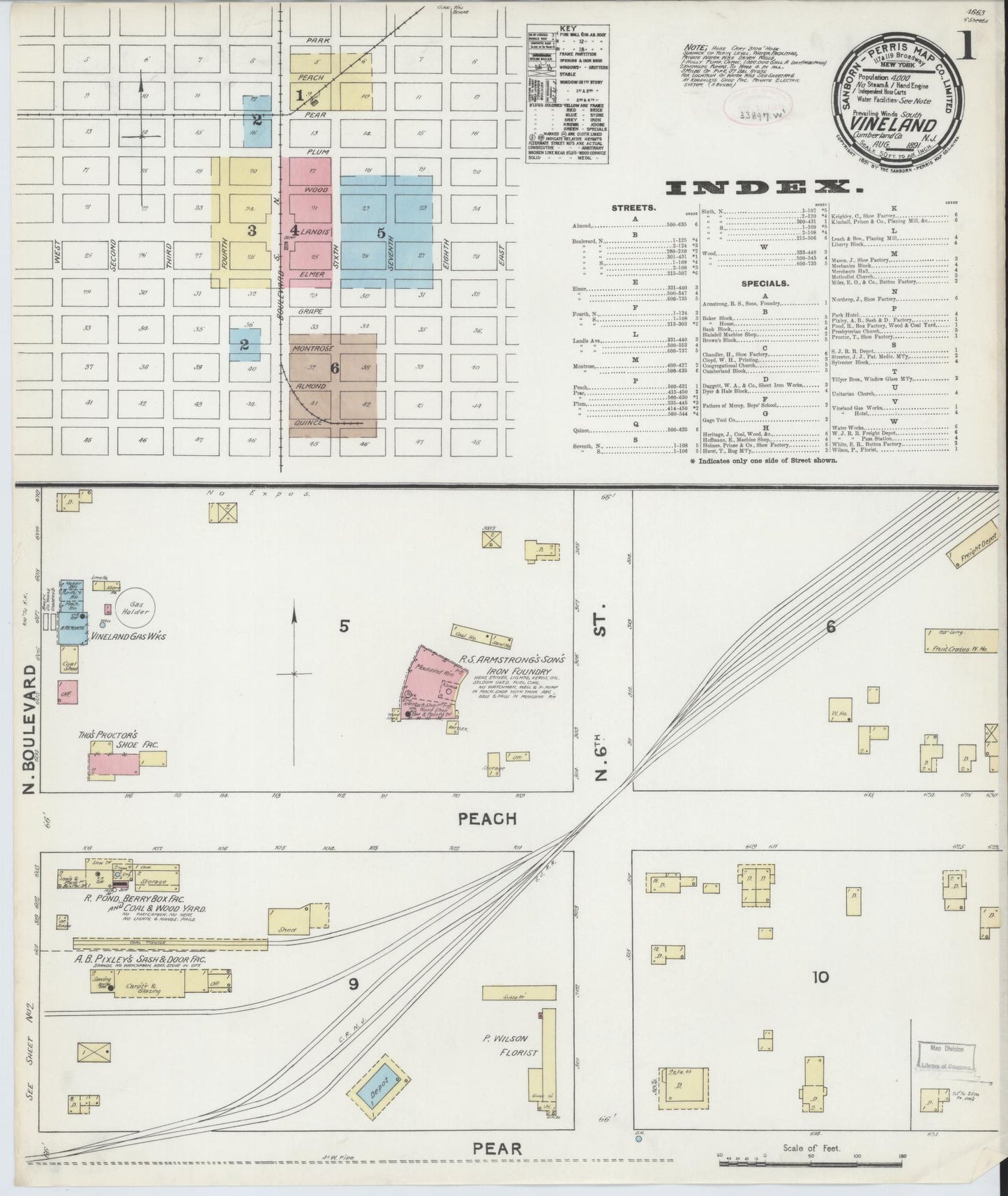 Sanborn Fire Insurance Map from Vineland, Cumberland County, New Jersey. (1891) – Historic Sanborn Fire Insurance Map Print