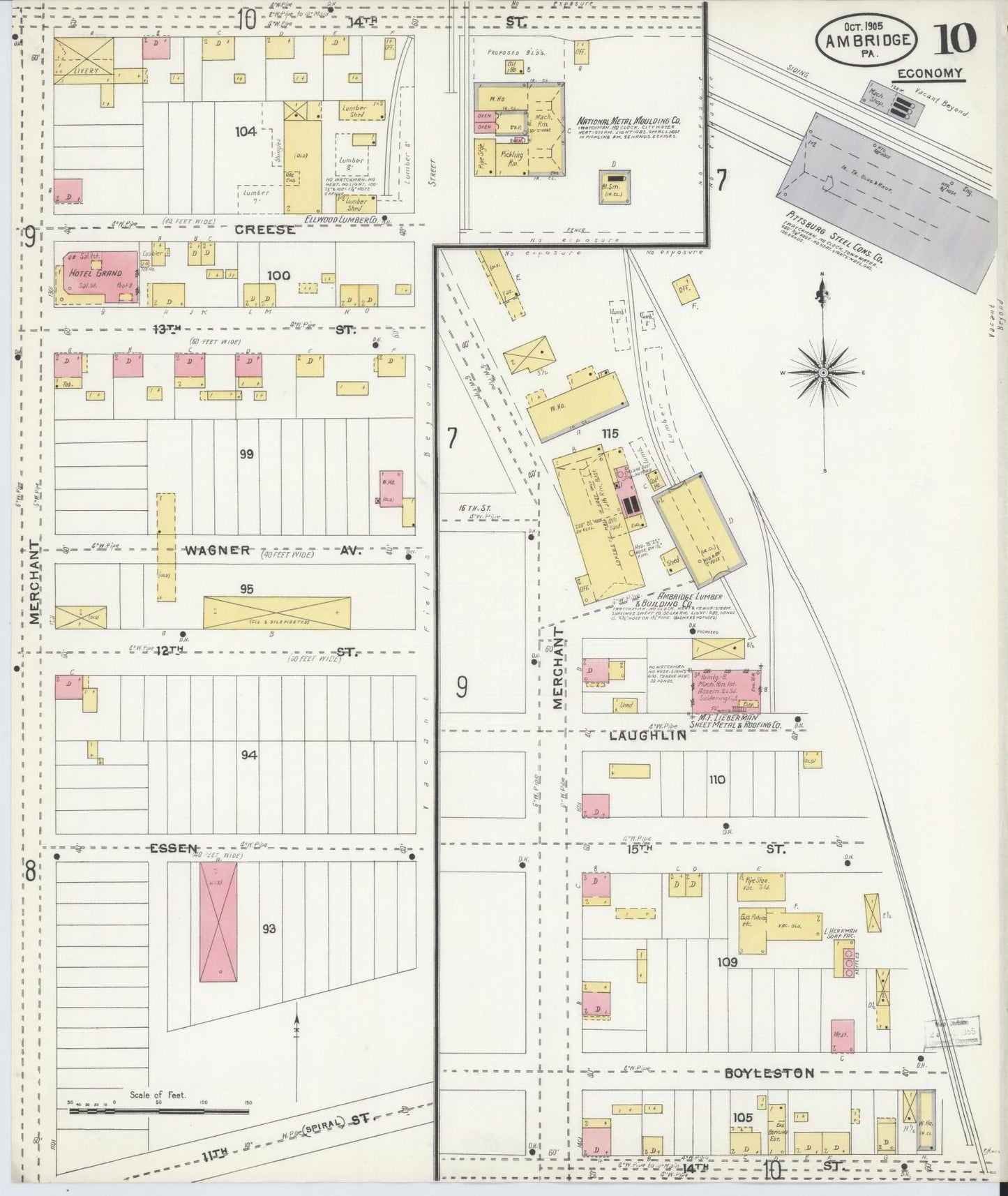 Sanborn Fire Insurance Map from Ambridge, Beaver County, Pennsylvania (1905), Sheet #0010 - Historic Sanborn Fire Insurance Map Print, vintage old map wall art, antique decor, genealogy gift, Pennsylvania Pennsylvania map