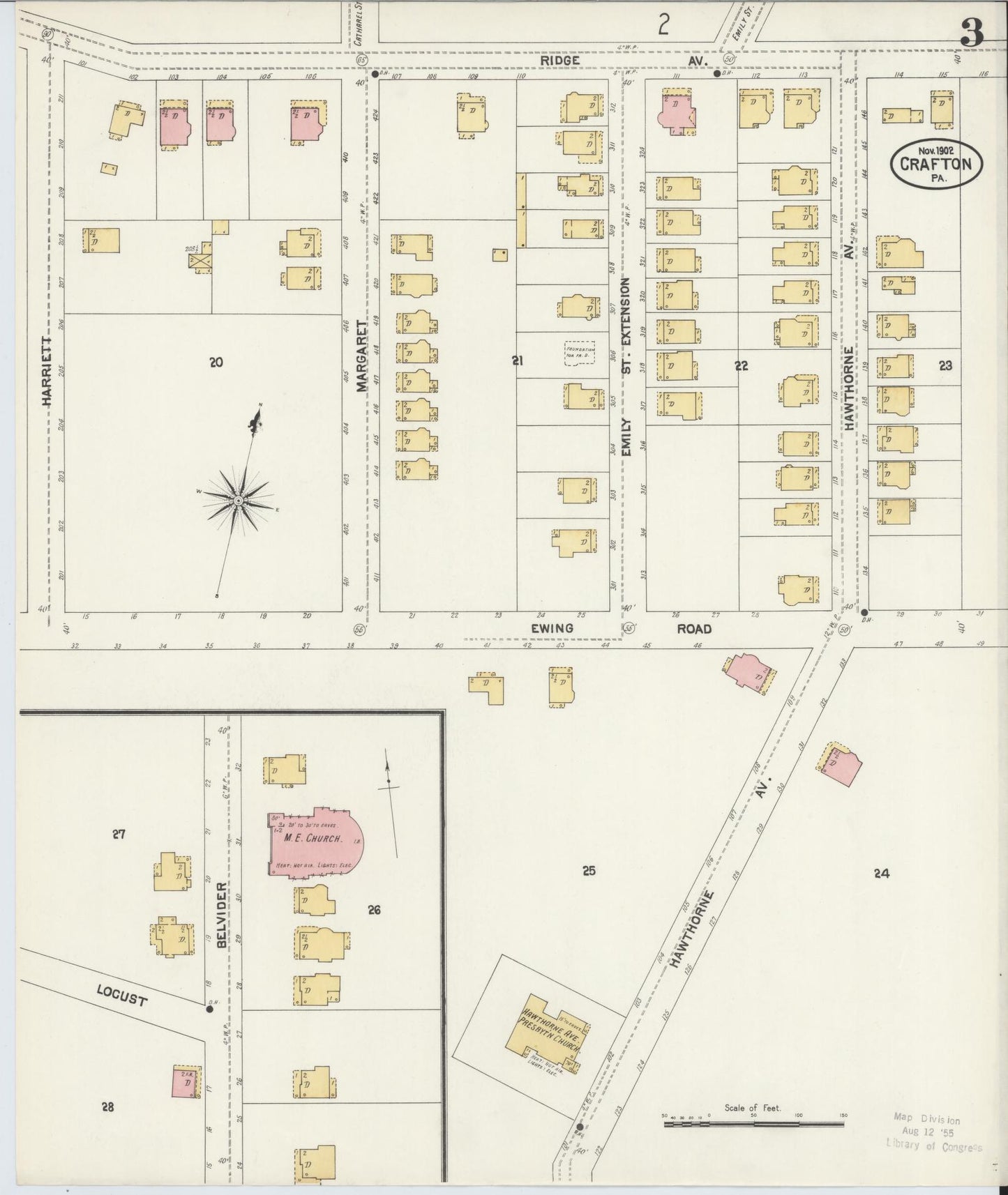 Sanborn Fire Insurance Map from Crafton, Allegheny County, Pennsylvania (1902), Sheet #0003 - Historic Sanborn Fire Insurance Map Print, vintage old map wall art, antique decor, genealogy gift, Pennsylvania Pennsylvania map