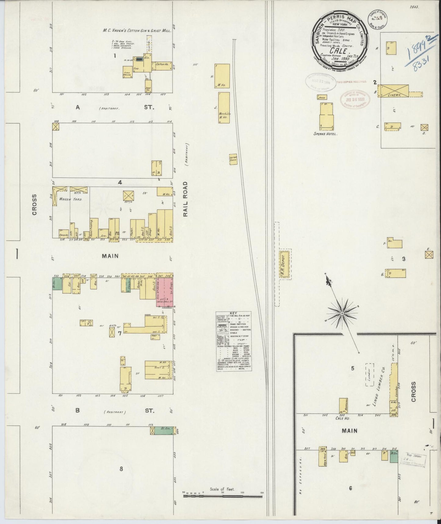Sanborn Fire Insurance Map from Cale, Bryan County, Oklahoma (1899), Sheet #0001 - Historic Sanborn Fire Insurance Map Print, vintage old map wall art, antique decor, genealogy gift, Oklahoma Oklahoma map