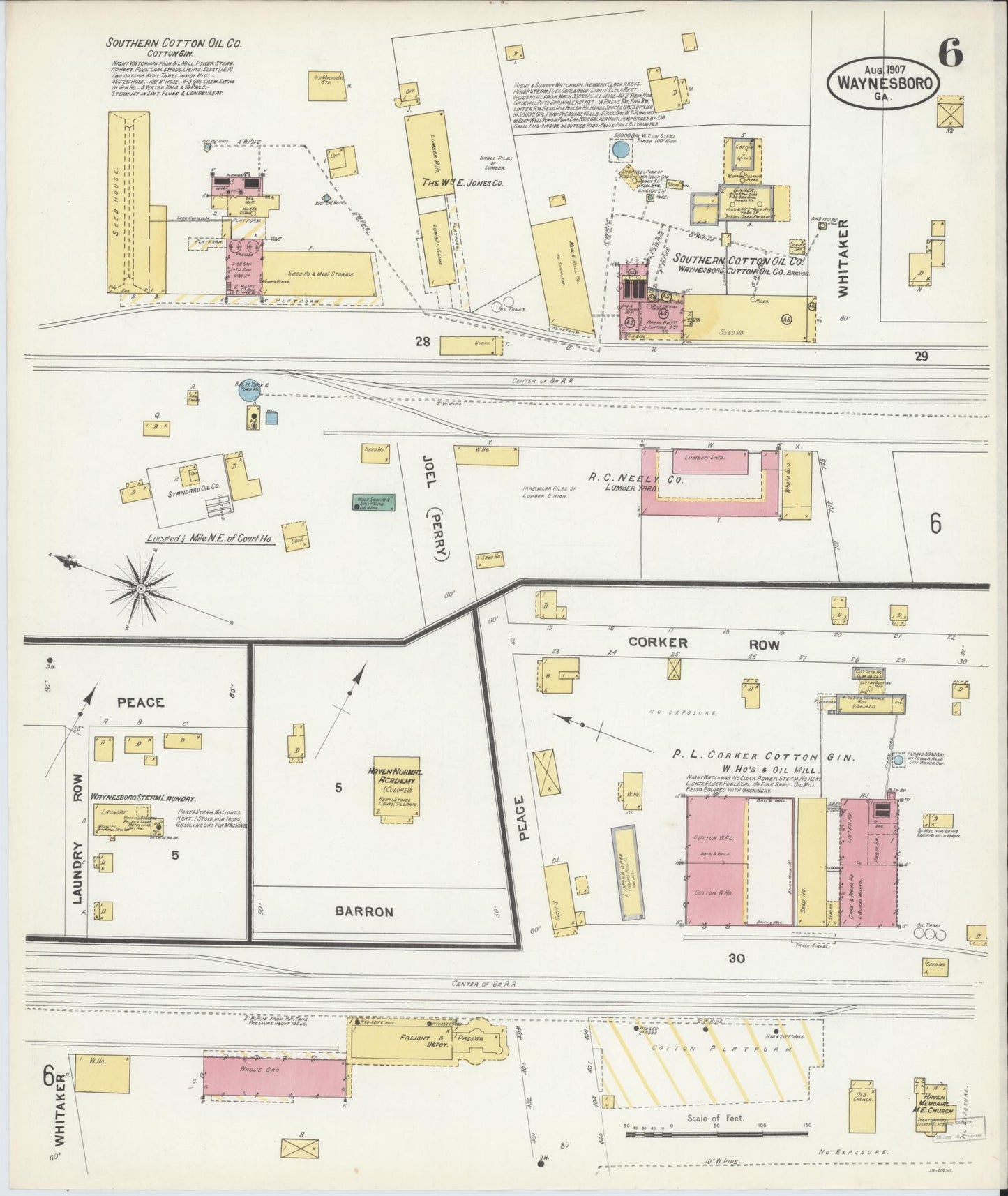 Sanborn Fire Insurance Map from Waynesboro, Burke County, Georgia (1907), Sheet #0006 - Complete Map Set gallery image, historic Sanborn map, vintage wall art, Georgia Georgia