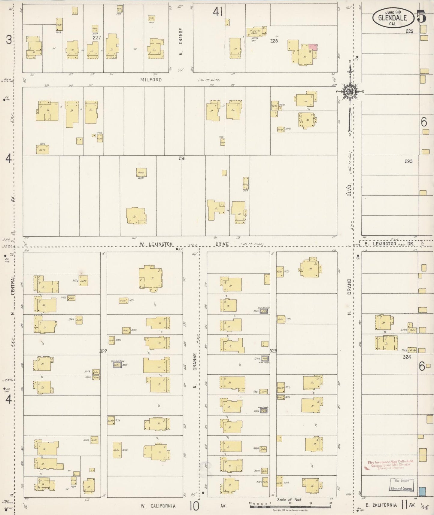 Sanborn Fire Insurance Map from Glendale, Los Angeles County, California (1919), Sheet #0005 - Historic Sanborn Fire Insurance Map Print, vintage old map wall art, antique decor, genealogy gift, California California map