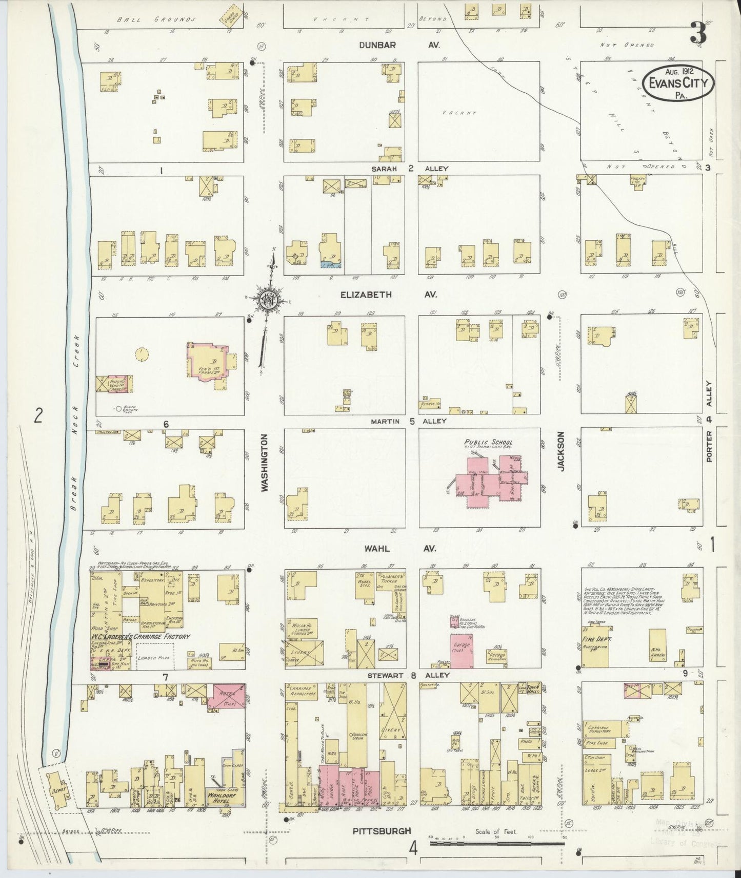 Sanborn Fire Insurance Map from Evans City, Butler County, Pennsylvania (1912), Sheet #0003 - Historic Sanborn Fire Insurance Map Print, vintage old map wall art, antique decor, genealogy gift, Pennsylvania Pennsylvania map