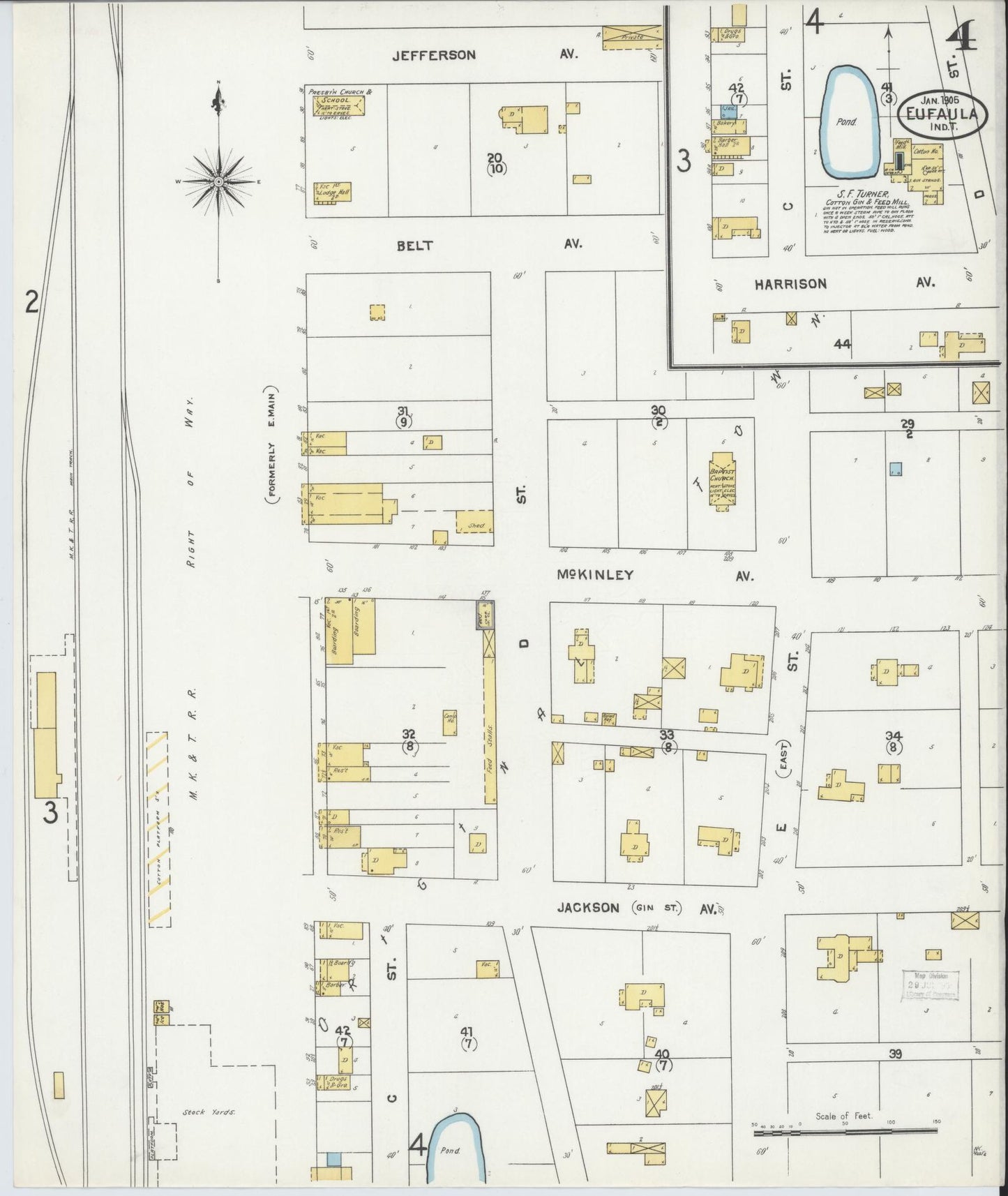 Sanborn Fire Insurance Map from Eufala, McIntosch County, Oklahoma (1905), Sheet #0004 - Complete Map Set gallery image, historic Sanborn map, vintage wall art, Oklahoma Oklahoma