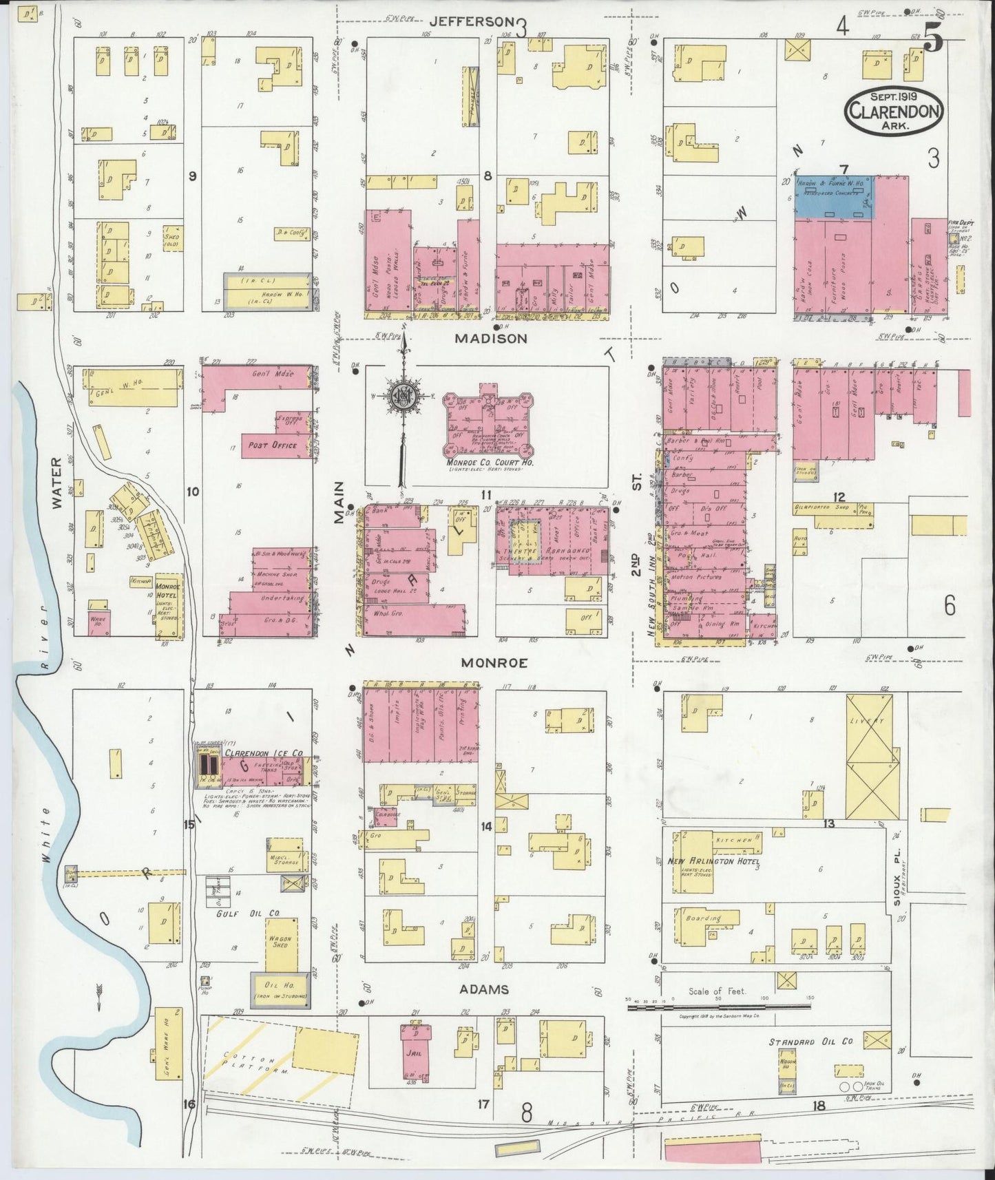 Sanborn Fire Insurance Map from Clarendon, Monroe County, Arkansas (1919), Sheet #0005 - Historic Sanborn Fire Insurance Map Print, vintage old map wall art, antique decor, genealogy gift, Arkansas Arkansas map