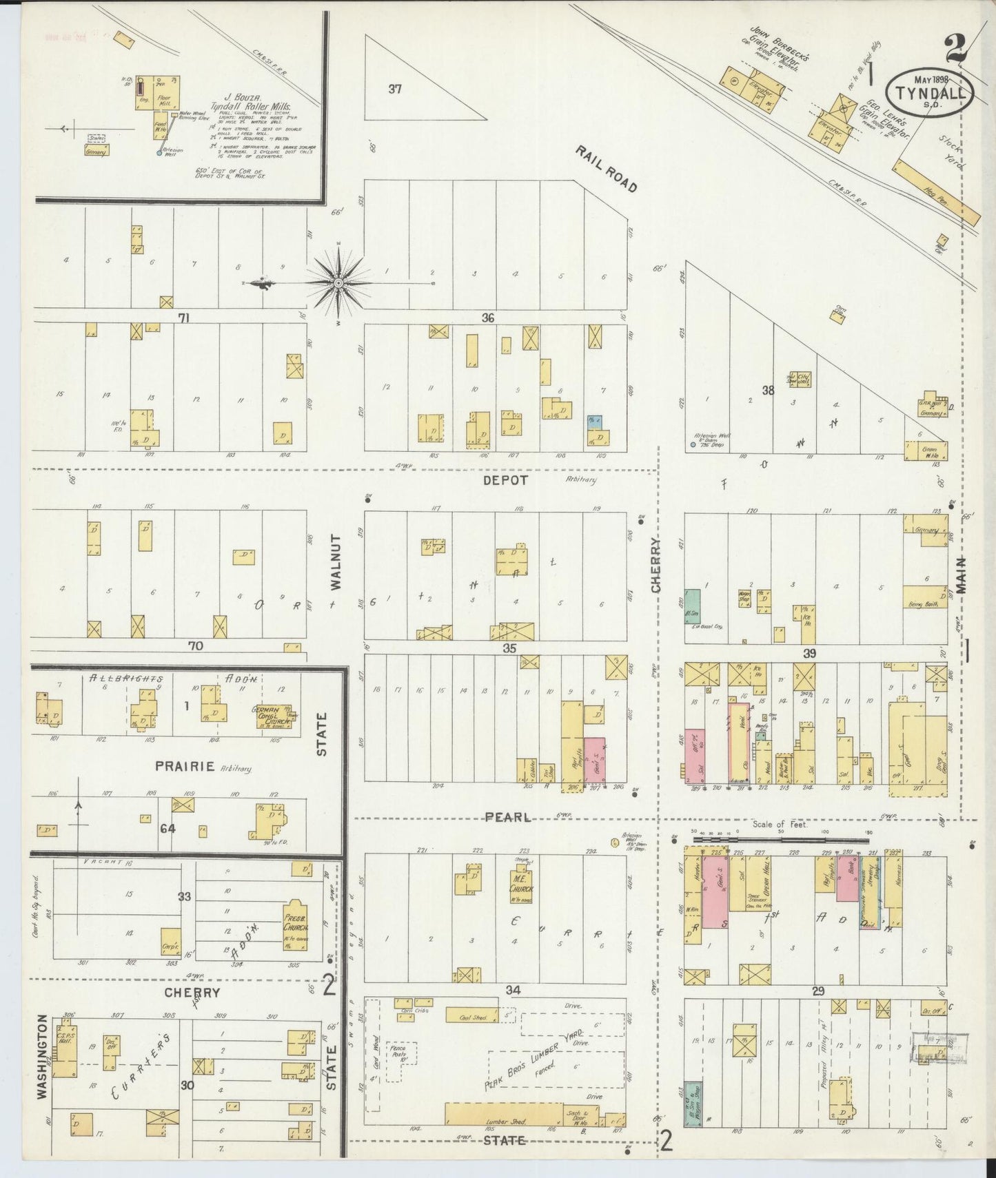 Sanborn Fire Insurance Map from Tyndall, Bon Homme County, South Dakota (1898), Sheet #0002 - Historic Sanborn Fire Insurance Map Print, vintage old map wall art, antique decor, genealogy gift, South Dakota South Dakota map