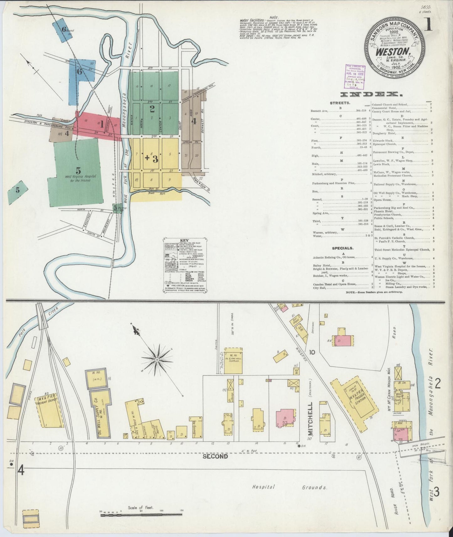 Sanborn Fire Insurance Map from Weston, Lewis County, West Virginia (1902), Sheet #0001 - Historic Sanborn Fire Insurance Map Print, vintage old map wall art, antique decor, genealogy gift, West Virginia West Virginia map