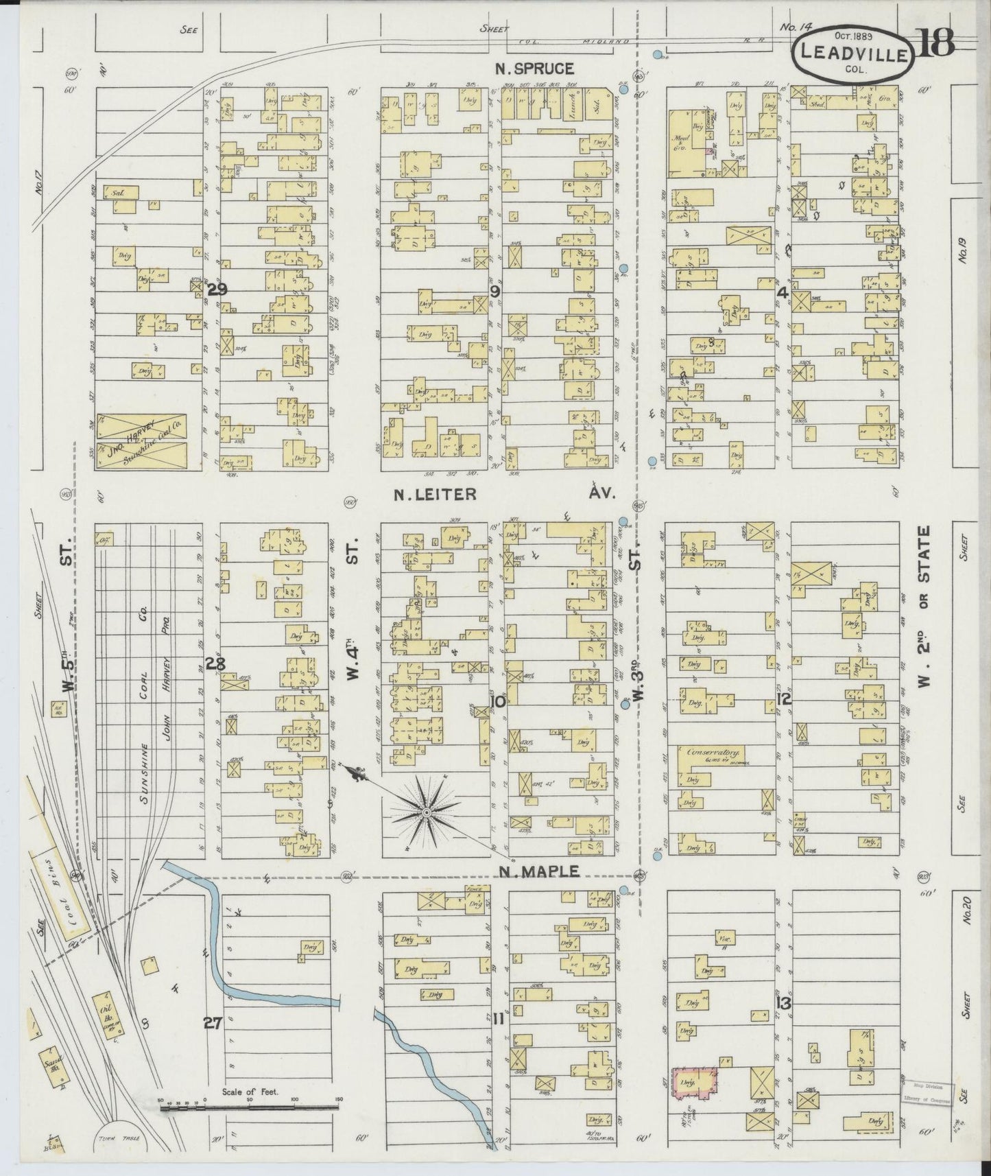Sanborn Fire Insurance Map from Leadville, Lake County, Colorado (1889), Sheet #0018 - Historic Sanborn Fire Insurance Map Print, vintage old map wall art, antique decor, genealogy gift, Colorado Colorado map