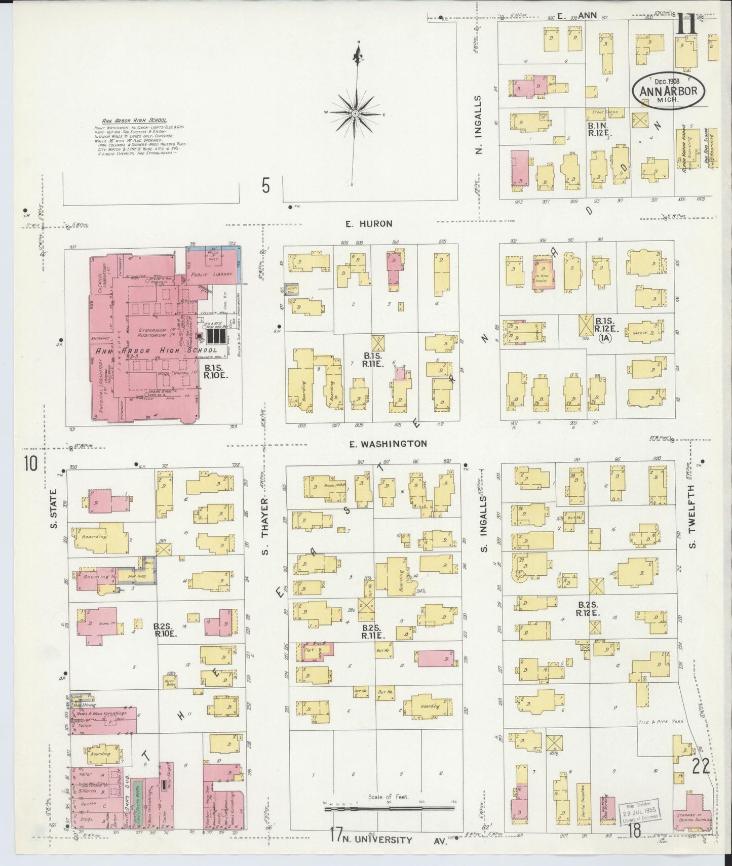 Sanborn Fire Insurance Map from Ann Arbor, Washtenaw County, Michigan (1908), Sheet #0011 - Historic Sanborn Fire Insurance Map Print, vintage old map wall art, antique decor, genealogy gift, Michigan Michigan map