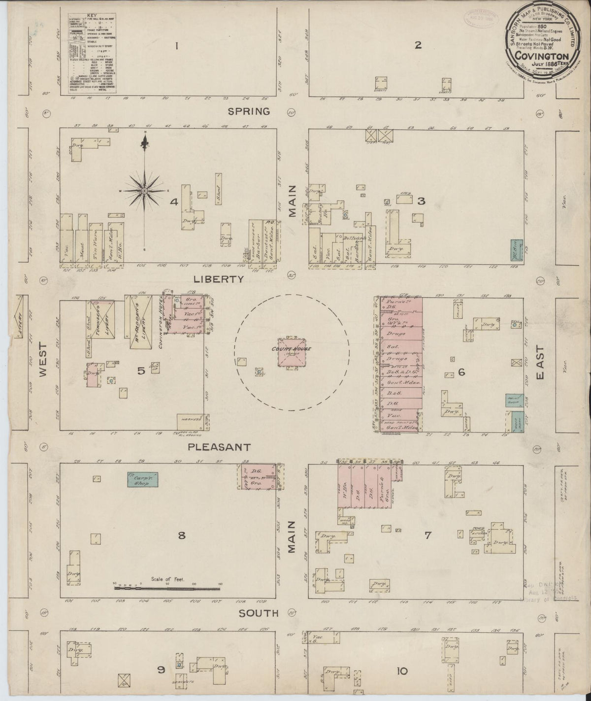 Sanborn Fire Insurance Map from Covington, Tipton County, Tennessee (1886), Sheet #0001 - Historic Sanborn Fire Insurance Map Print, vintage old map wall art, antique decor, genealogy gift, Tennessee Tennessee map